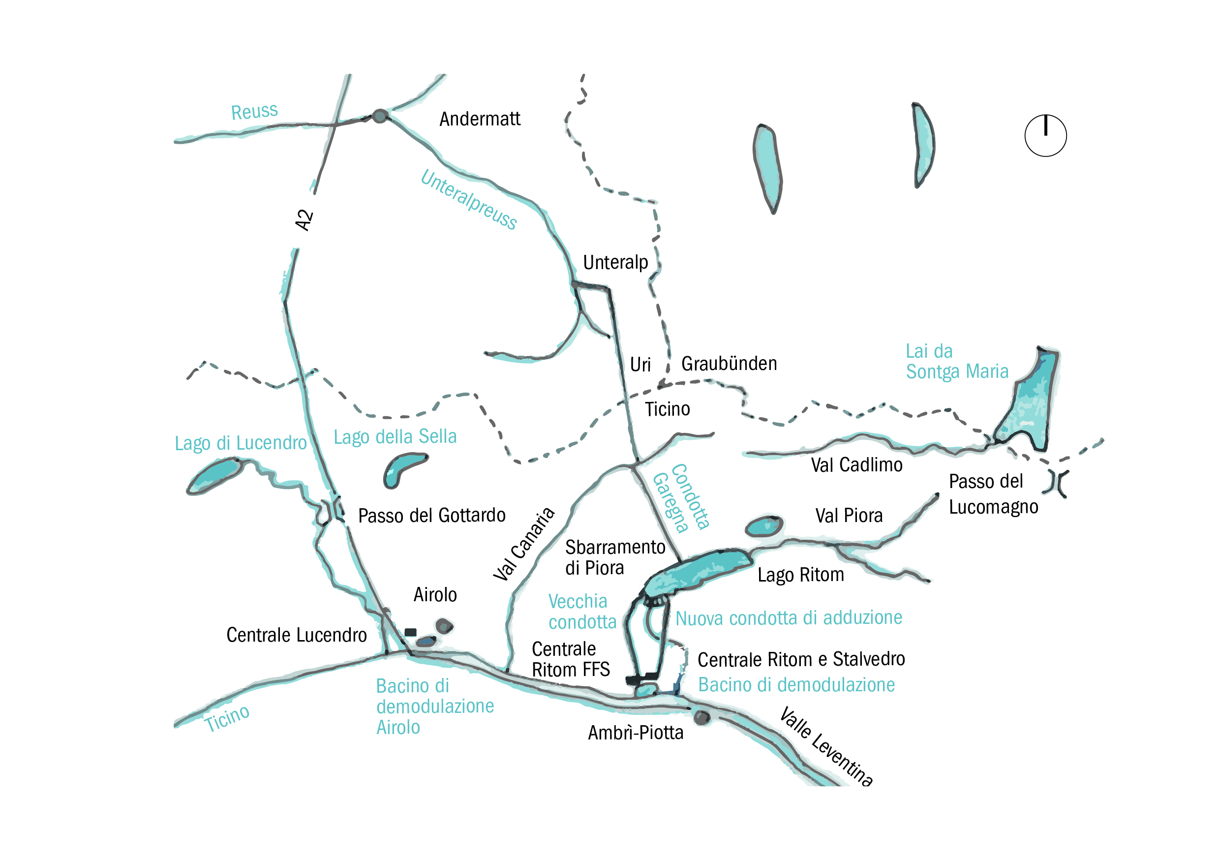 Planimetria generale della produzione energetica della Leventina