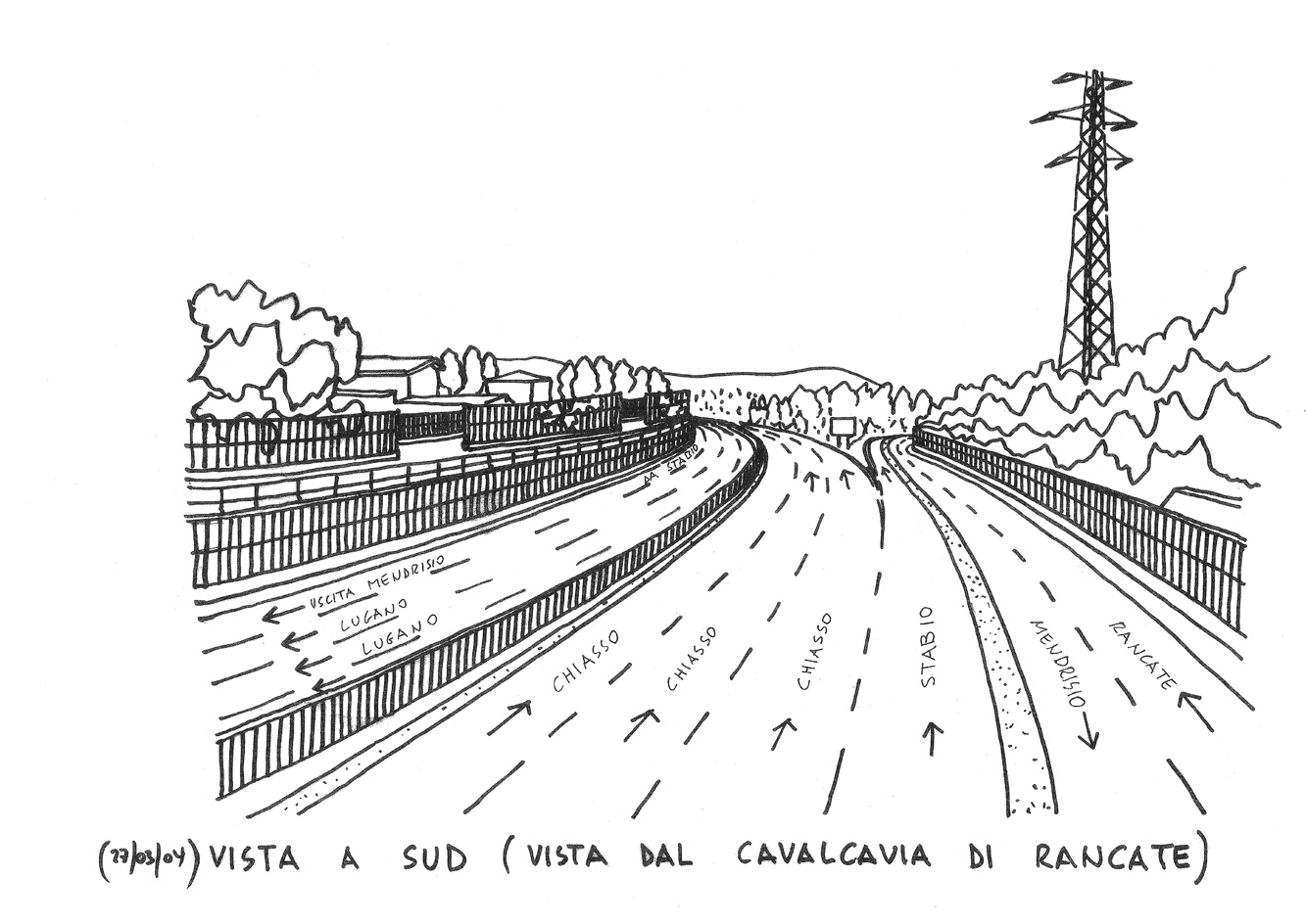 Studio Aurelio Galfetti, schizzo riorganizzazione svincolo, vista verso sud