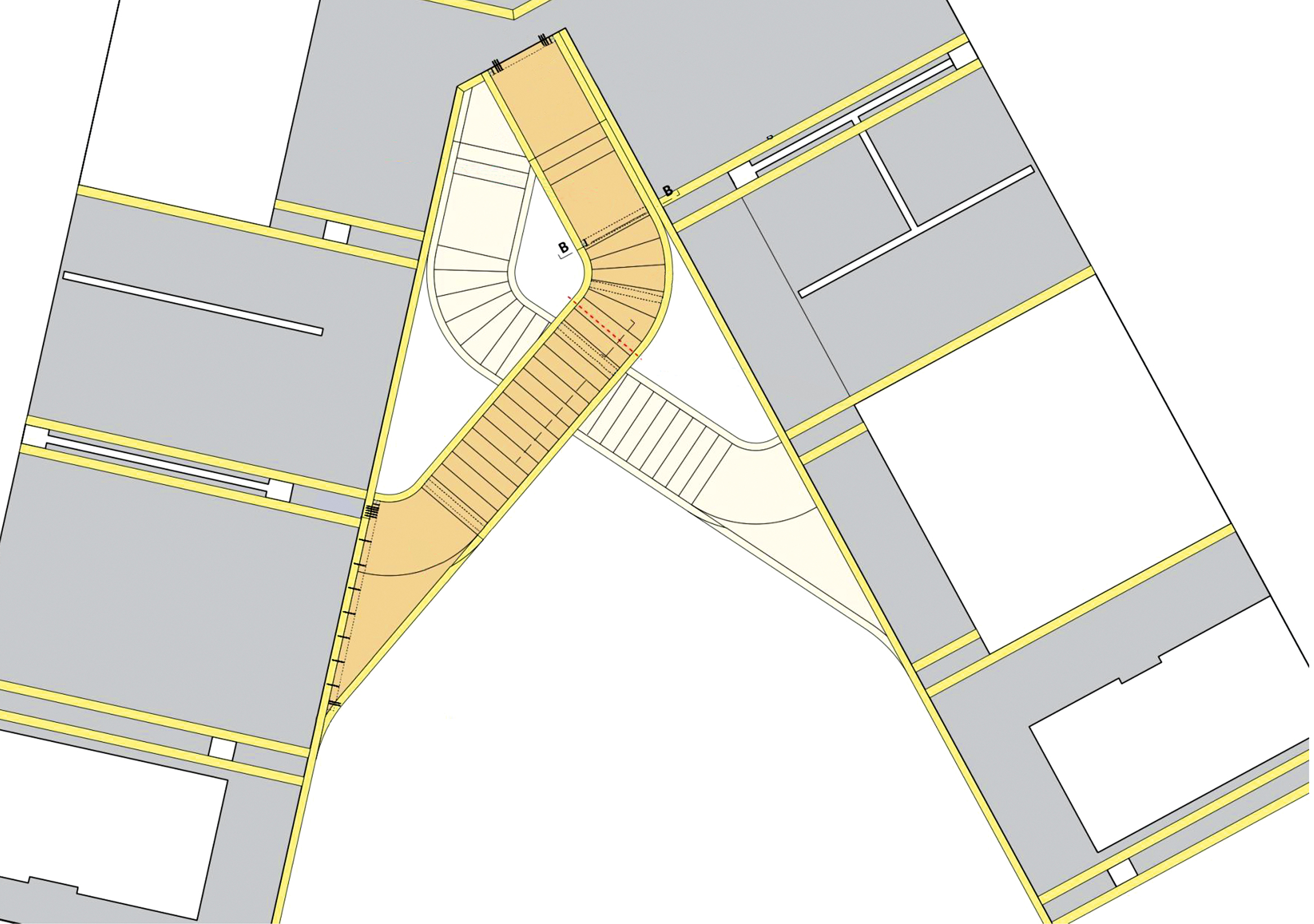 SpareBank Stavanger, Mittelauflager des Treppenlaufs.