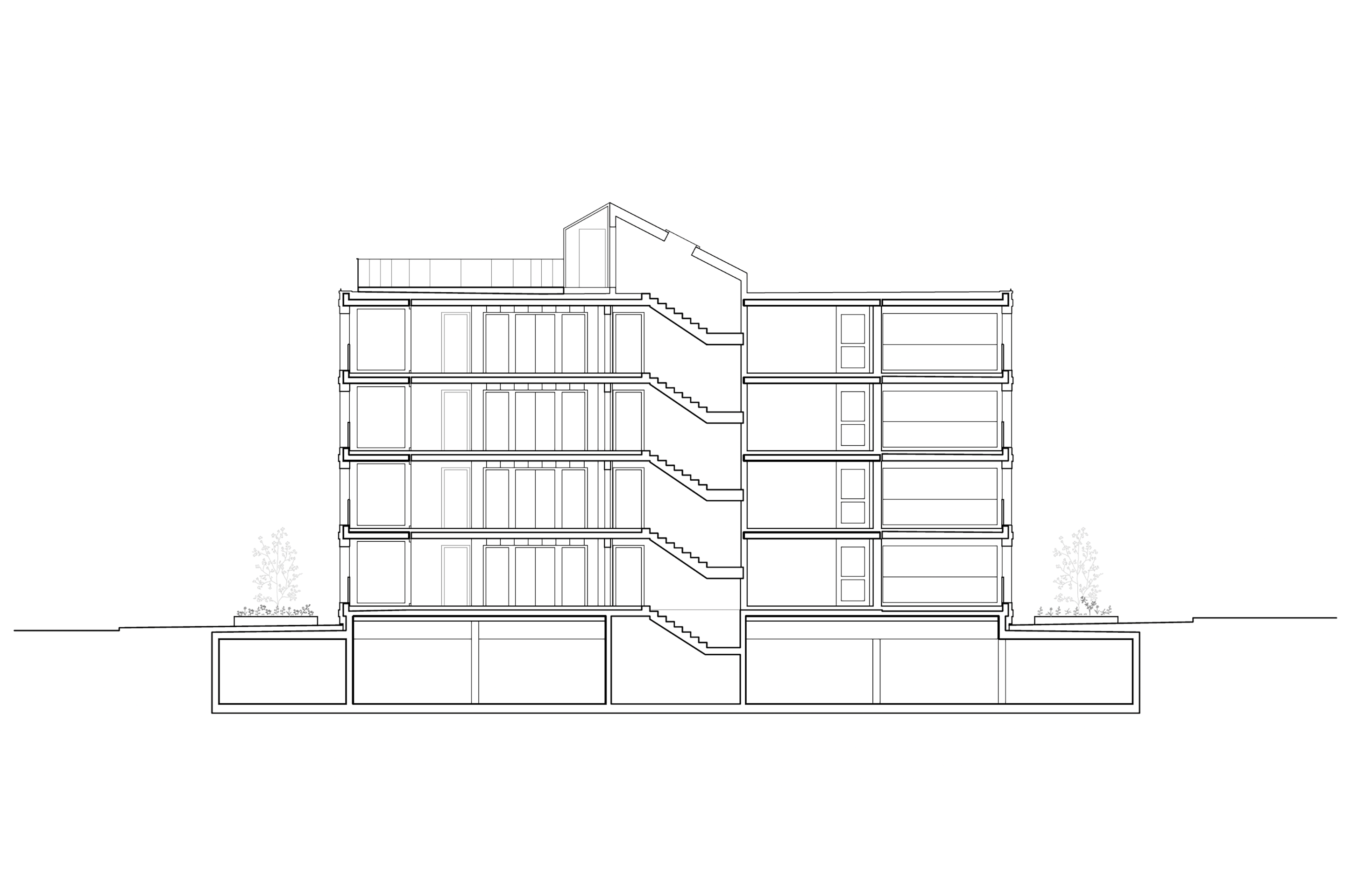 Casa agli Orti: Der Vertikalschnitt zeigt die systematische Struktur.