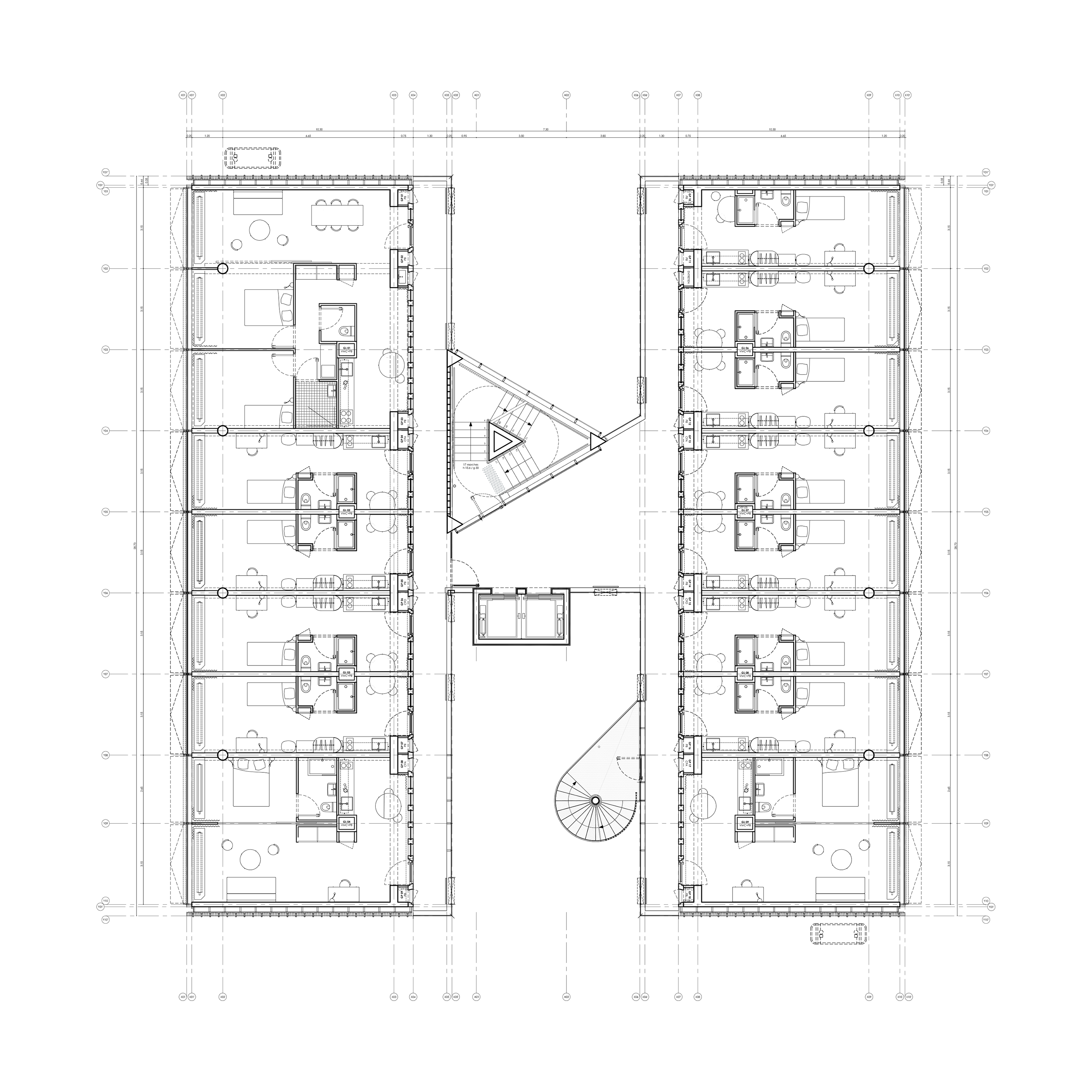Residenz für Hochschulforscher «Maison Julie-Victoire Daubié», Paris, 2014-2018; Grundriss-Typ.