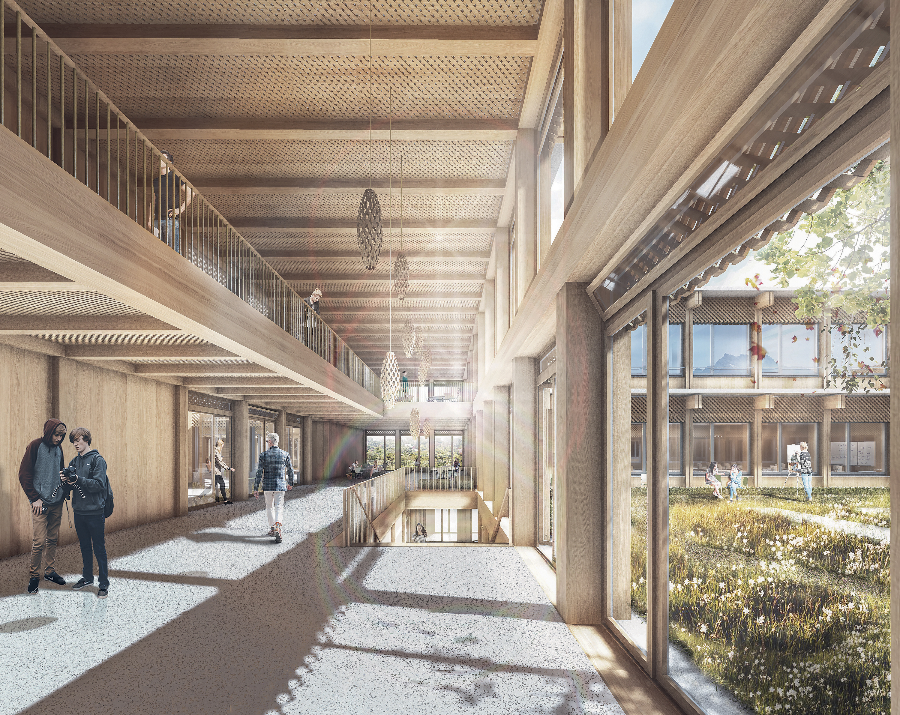 Vue intérieure du projet «Rose des vents», lauréat du concours du gymnase du Chablais