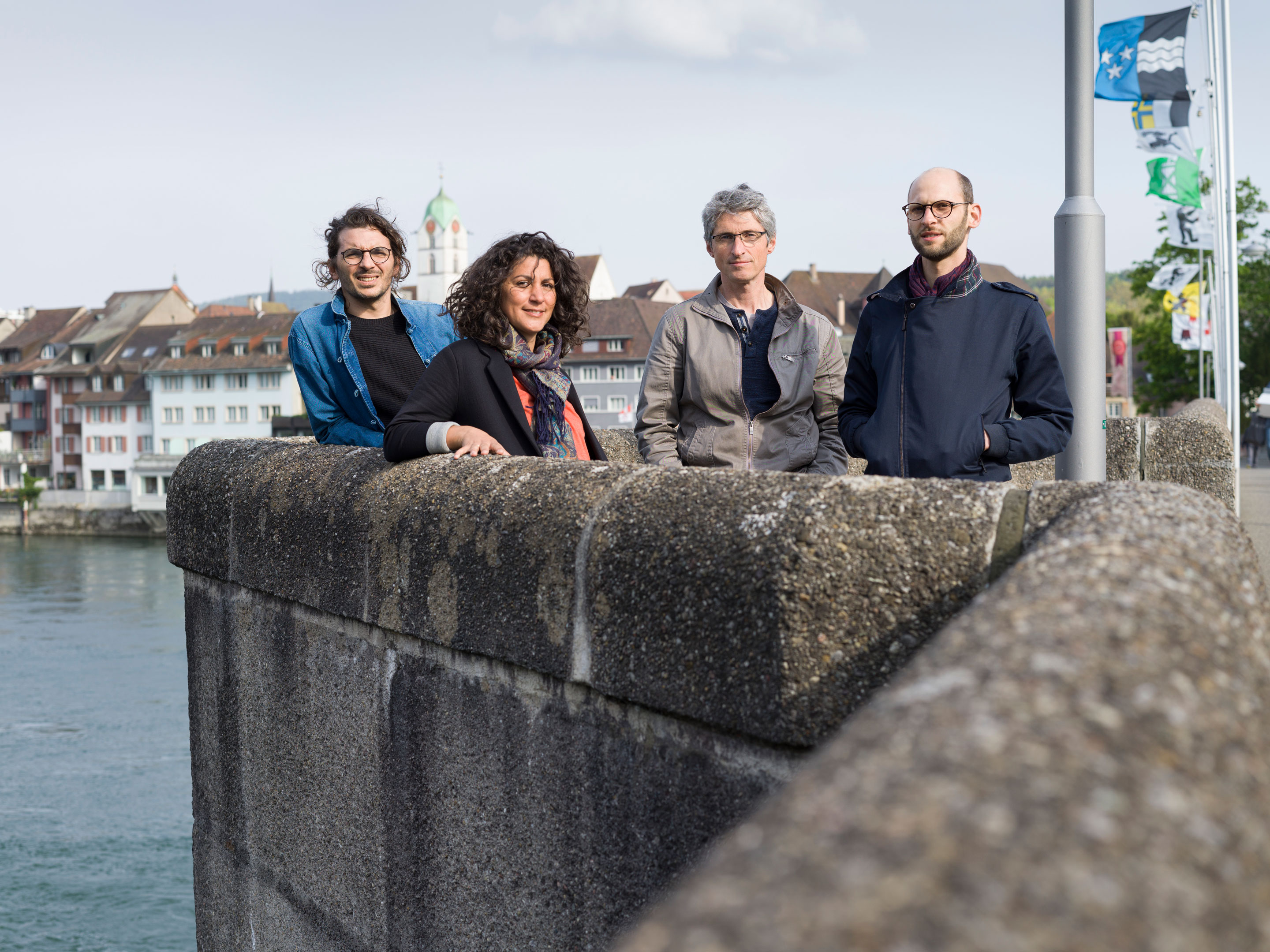 Da sinistra, Mounir Ayoub, Vanessa Lacaille, Fabrice Aragno e Pierre Szczepski, curatori del Padiglione svizzero alla 17a Biennale Architettura di Venezia