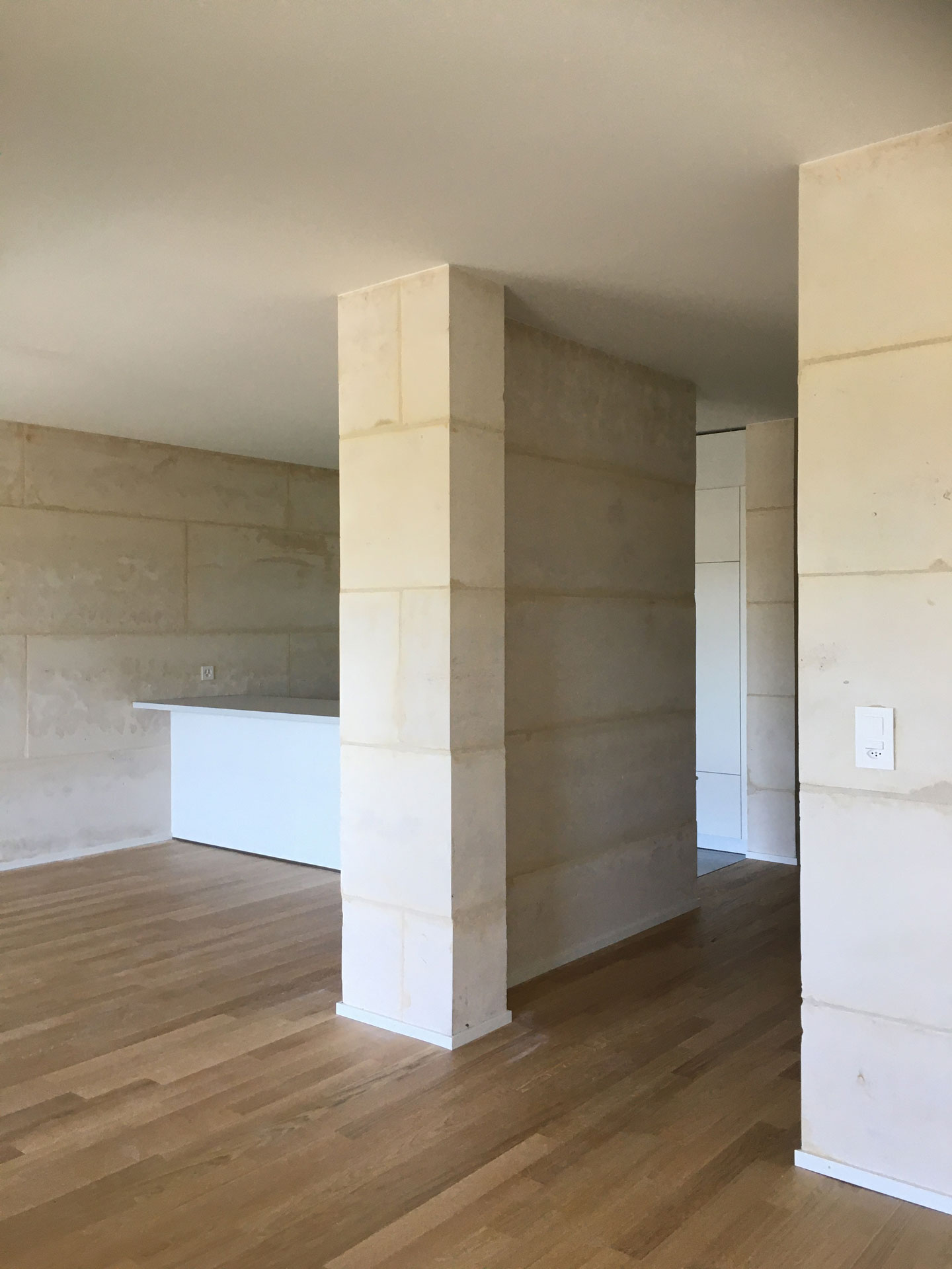 Cantiere per gli immobili in pietra massiccia a Plan-les-Ouates, progettati dal consorzio Perraudin Archiplein