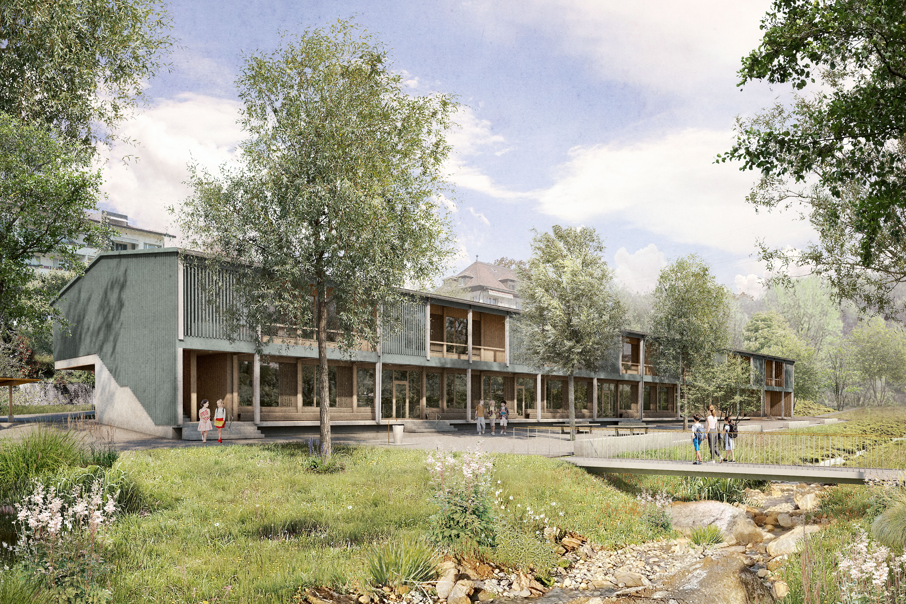 Volksschule Wyssloch in Bern: das zu einem Lowtech-Gebäude überarbeitete Vorprojekt.