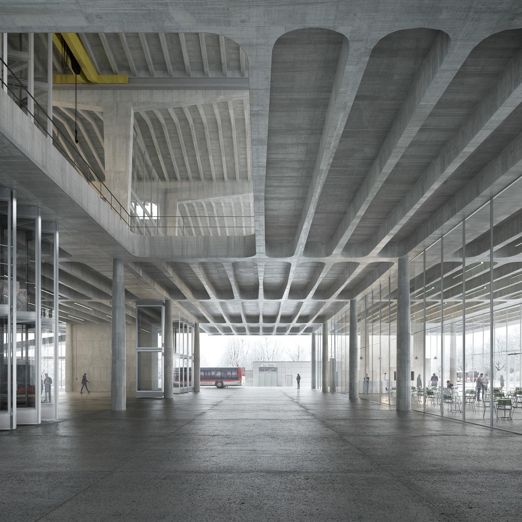 Visualisierung für den Wettbewerb «Neubau Betriebsgebäude Direktion Technische Betriebe, St. Gallen» (Durisch + Nolli Architetti).