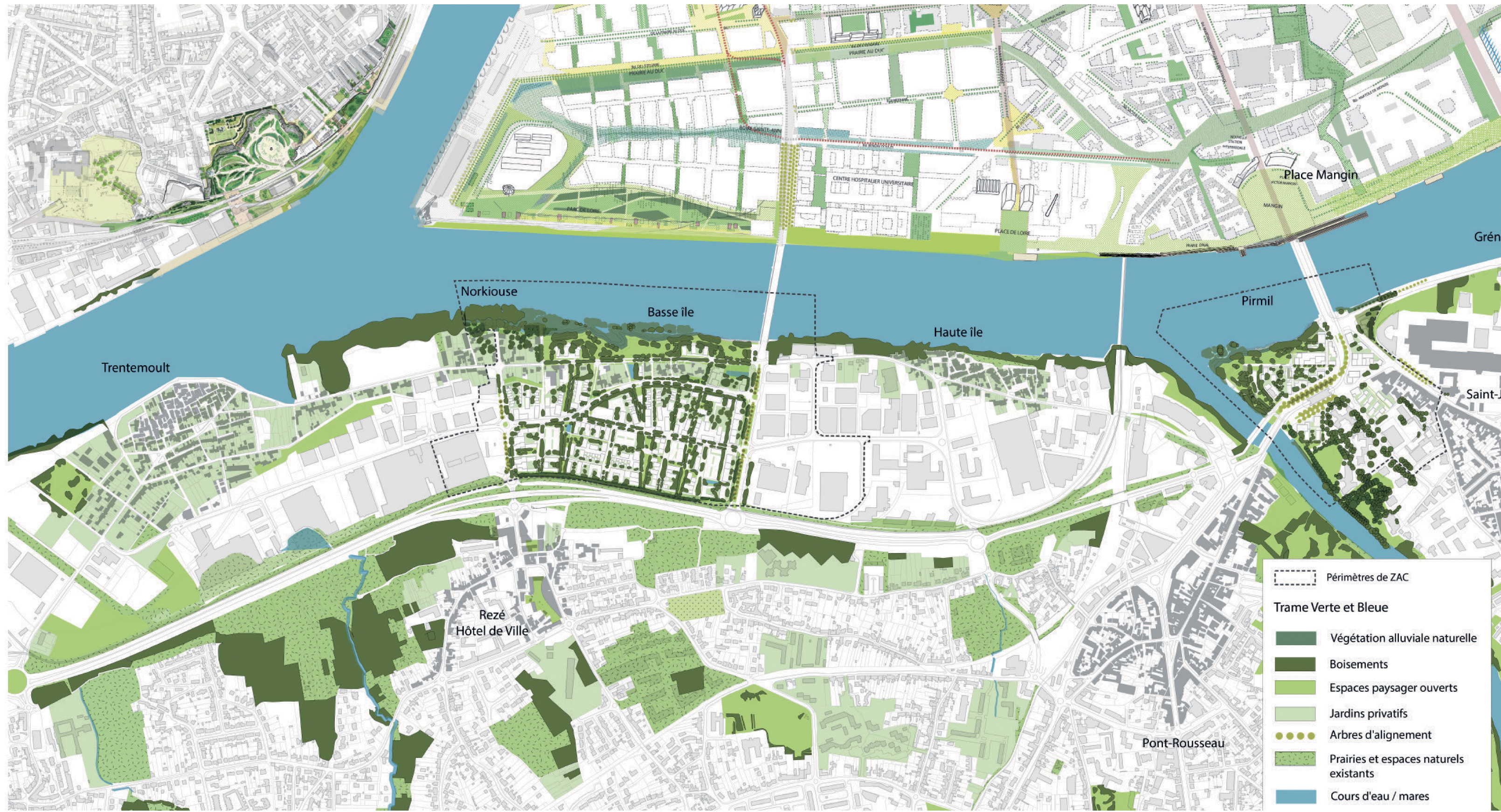 Trame paysagère du projet d’aménagement des rives sud de la Loire dans la métropole nantaise