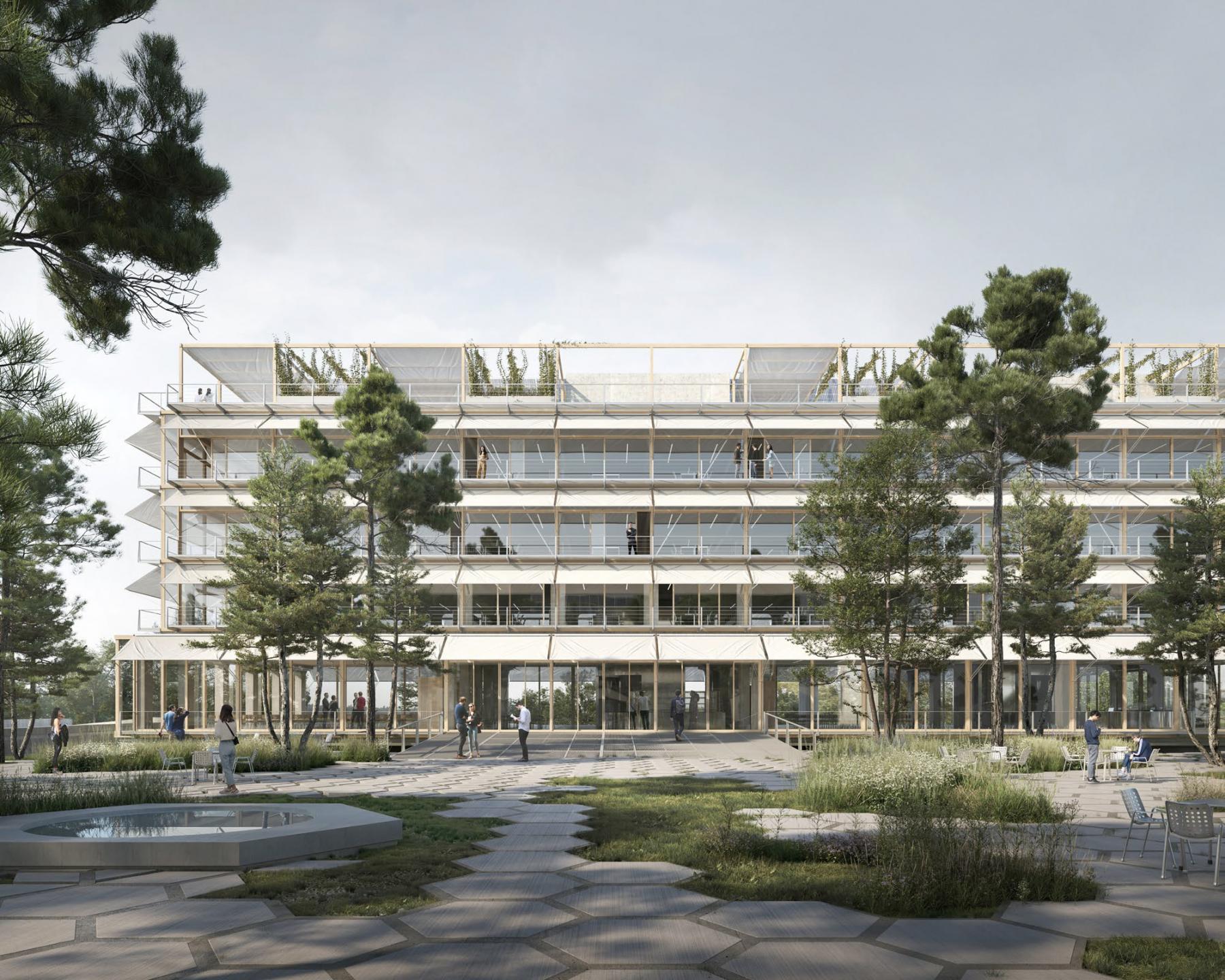 Visualisierung von Filippo Bolognese für den Wettbewerb Neubau HIC Campus Hönggerberg, Zürich (ARGE Buchner Bründler Planer, Rapp Architekten).