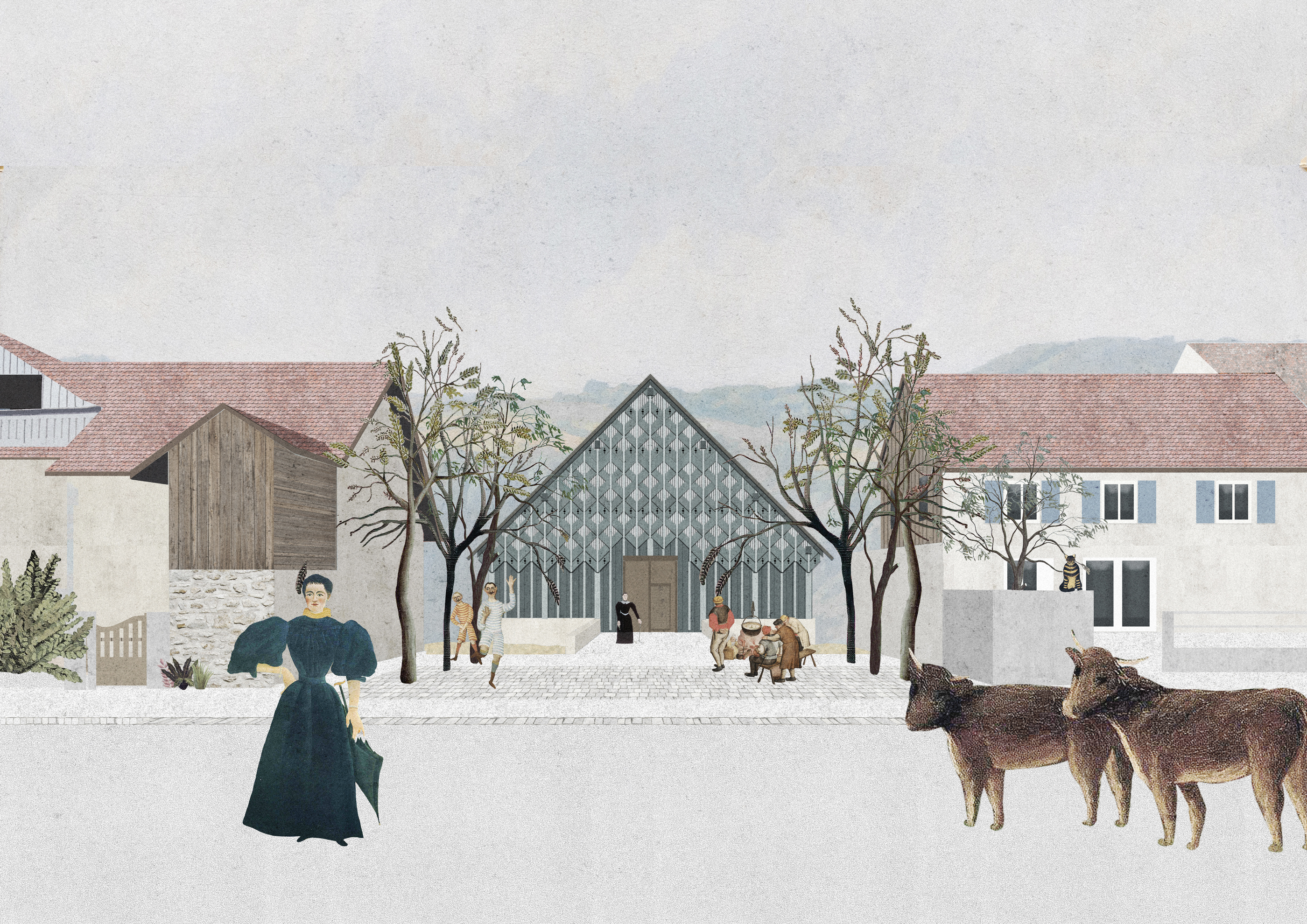 Une scène pour la tradition rurale, redéfinition de l’espace commun à Ogens | Projet de Master 2021