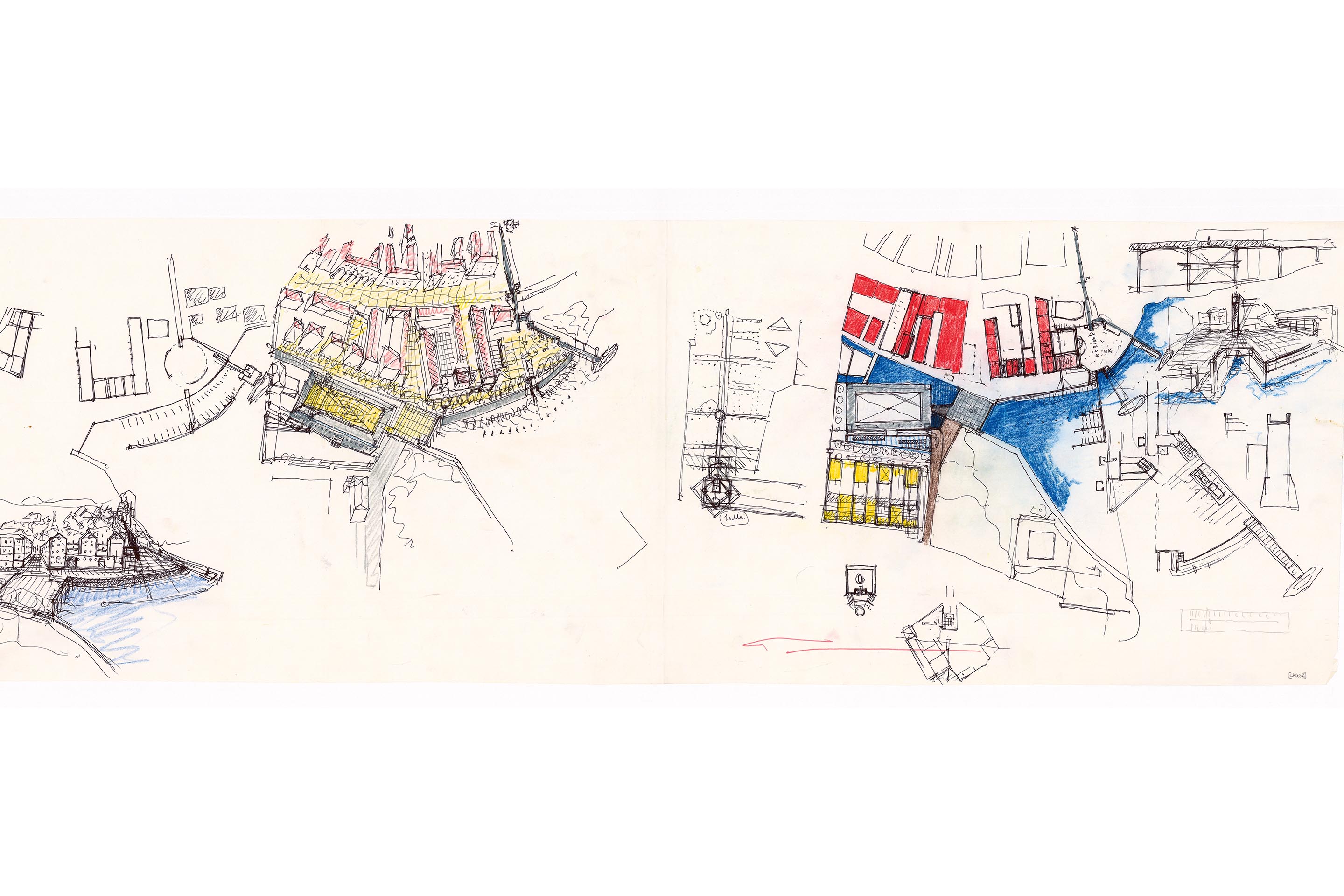 Concorso per la sistemazione di Piazza Lago, con Sandra Giraudi, 1986-1987. Schizzi di studio.