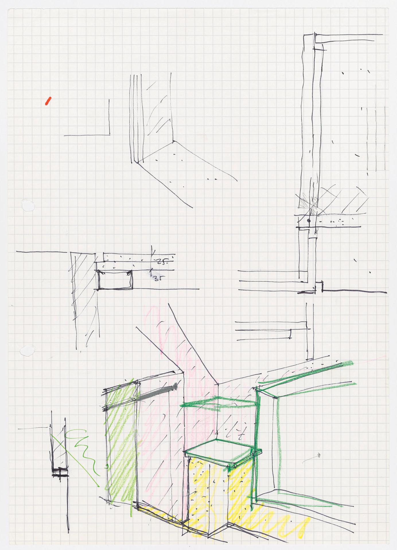 Schizzo di studio di Flora Ruchat-Roncati per gli interni, s.d.