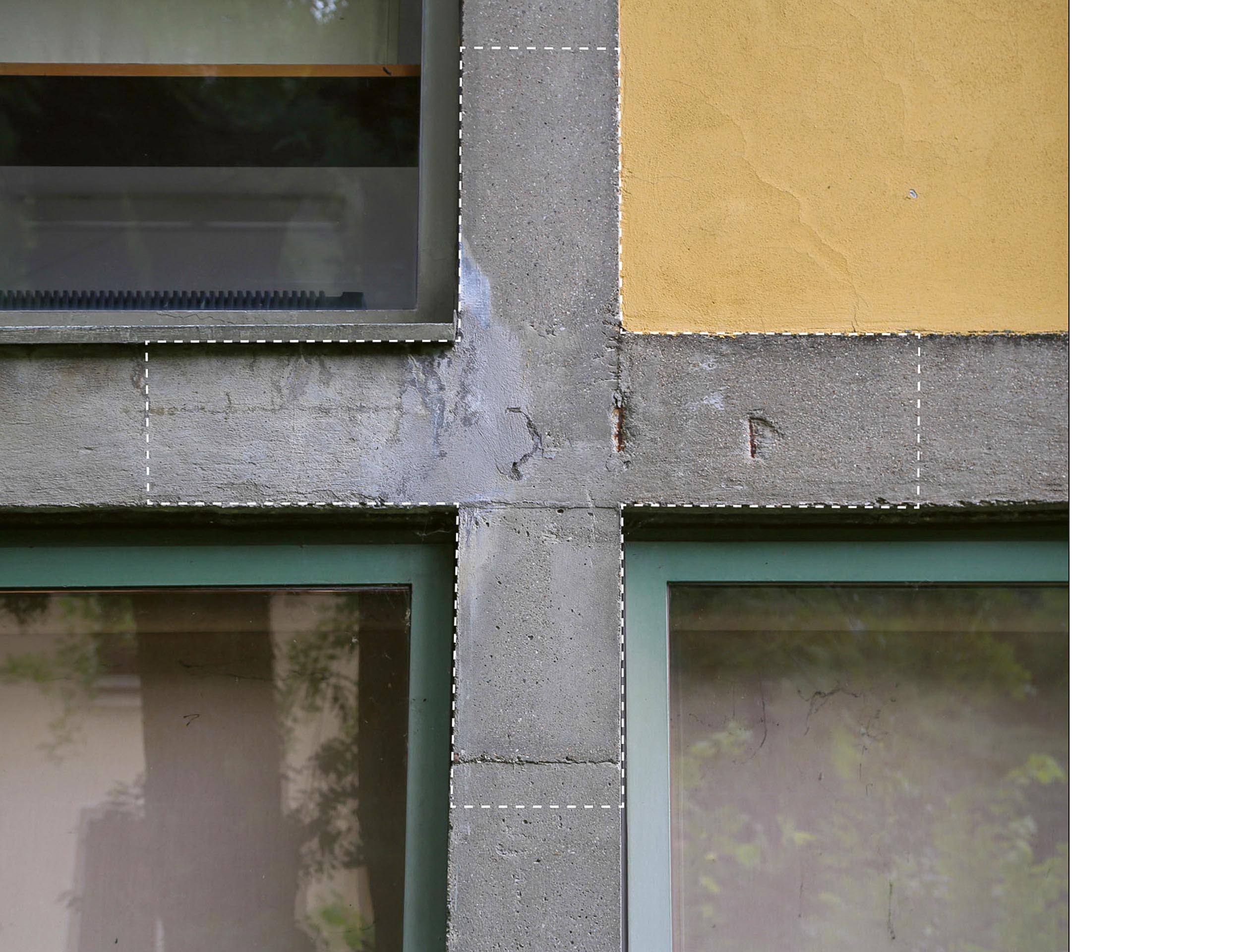 Sequenza di dettaglio degli interventi realizzati sul calcestruzzo.