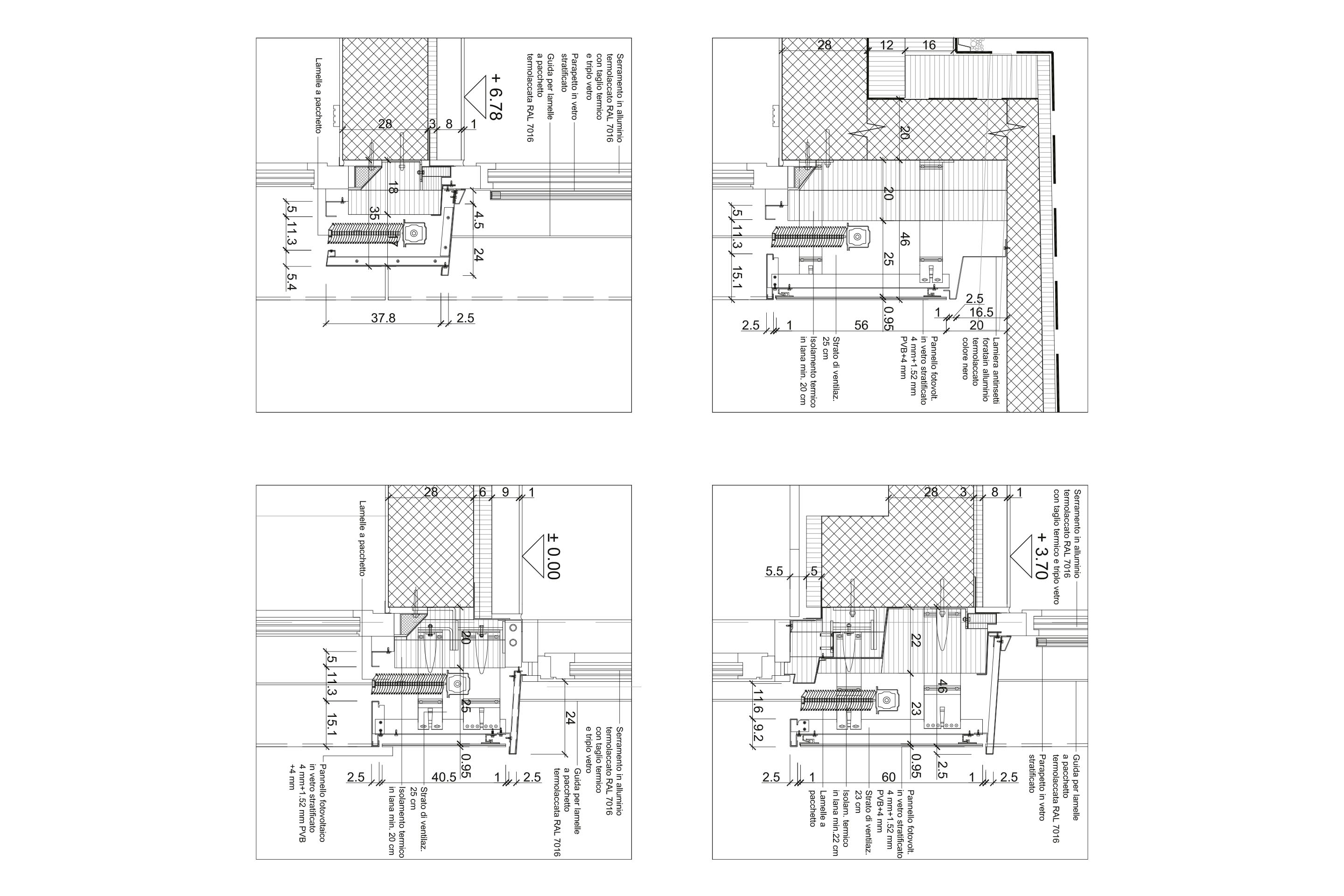 Dettagli costruttivi del coronamento e del marcapiano.