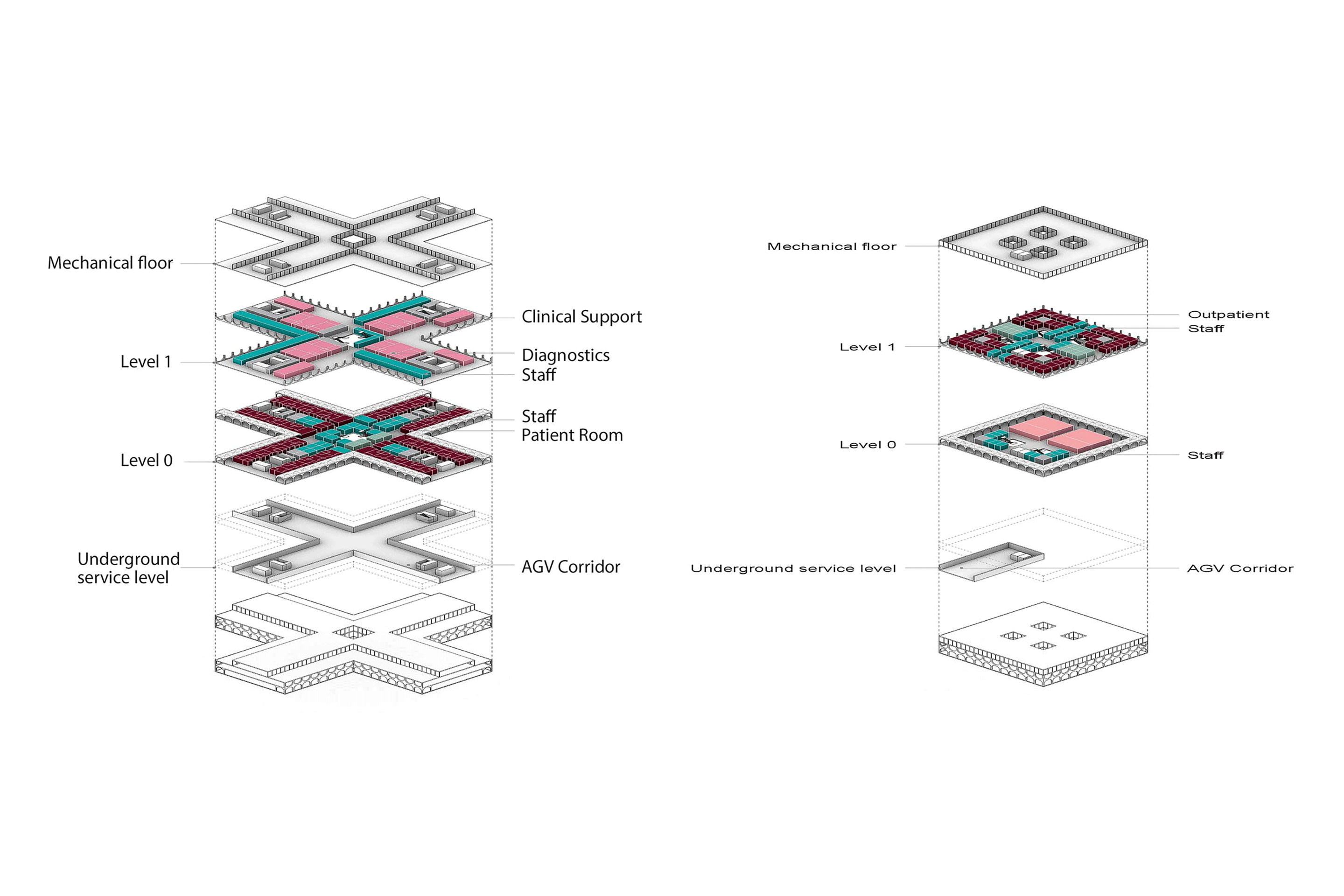 Die kreuzförmigen Gebäudemodule werden vor Ort mit Robotertechnik gefertigt und bei minimaler Unterbrechung des laufenden Betriebs neu konfiguriert.