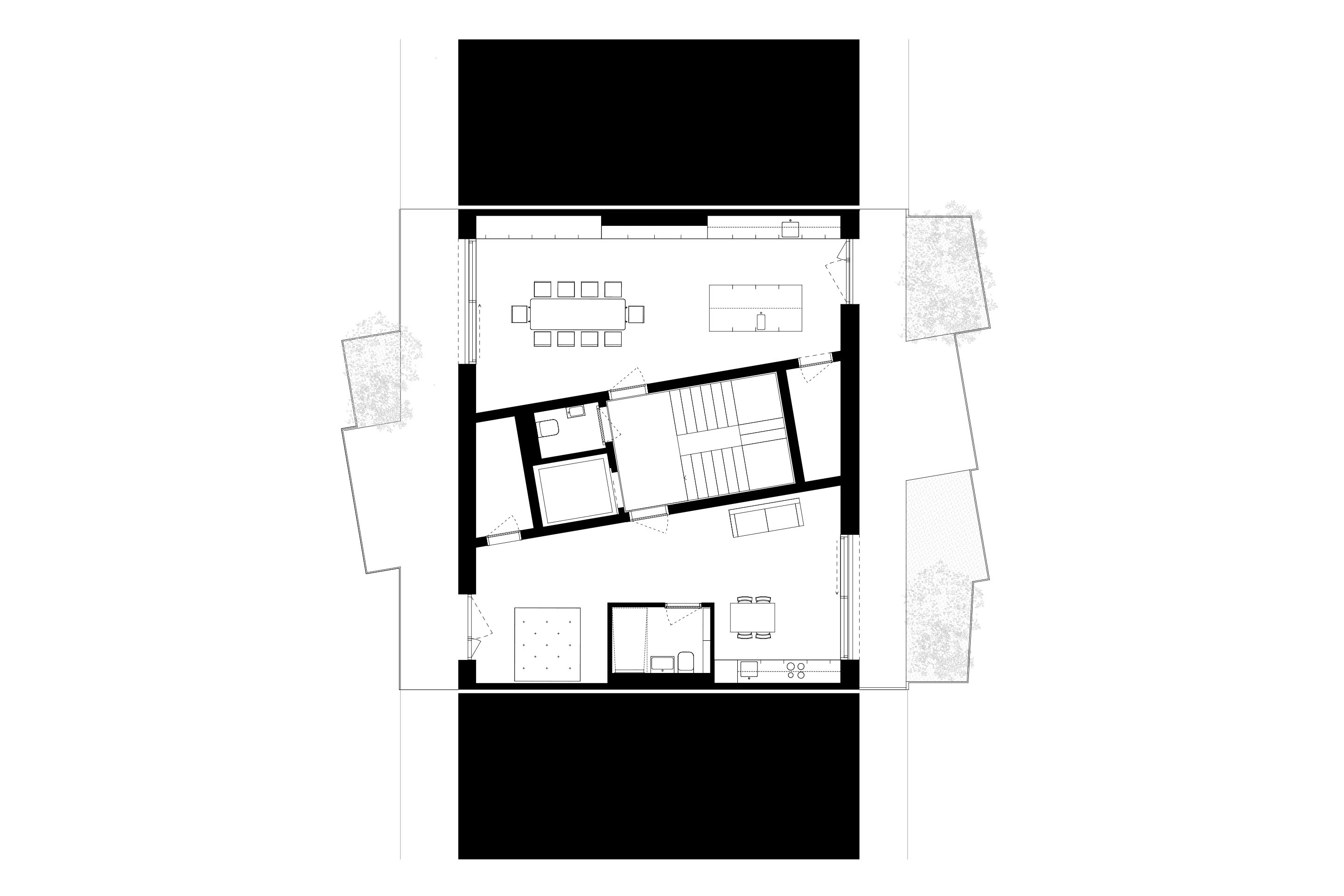 Plan avant-dernier étage, avec cuisine commune.