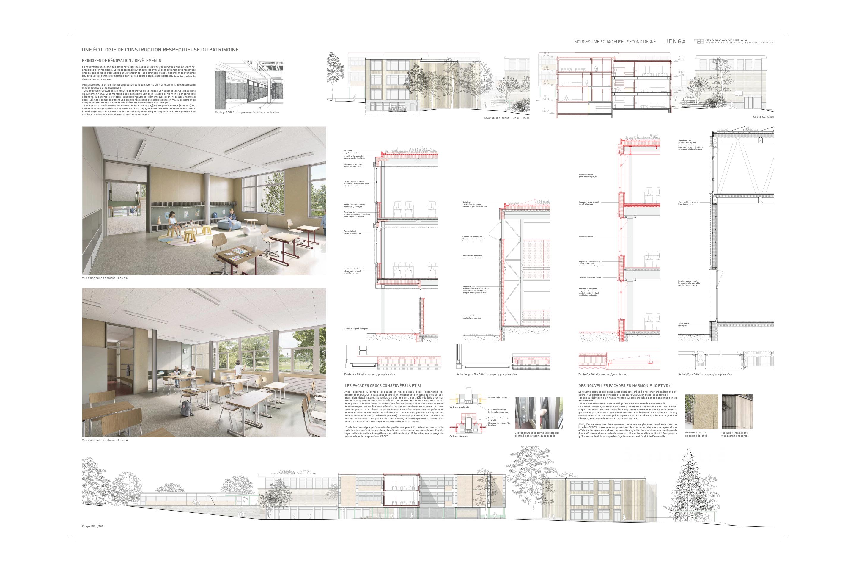 Coupe constructive école assainie et Coupe constructive école enfantine.