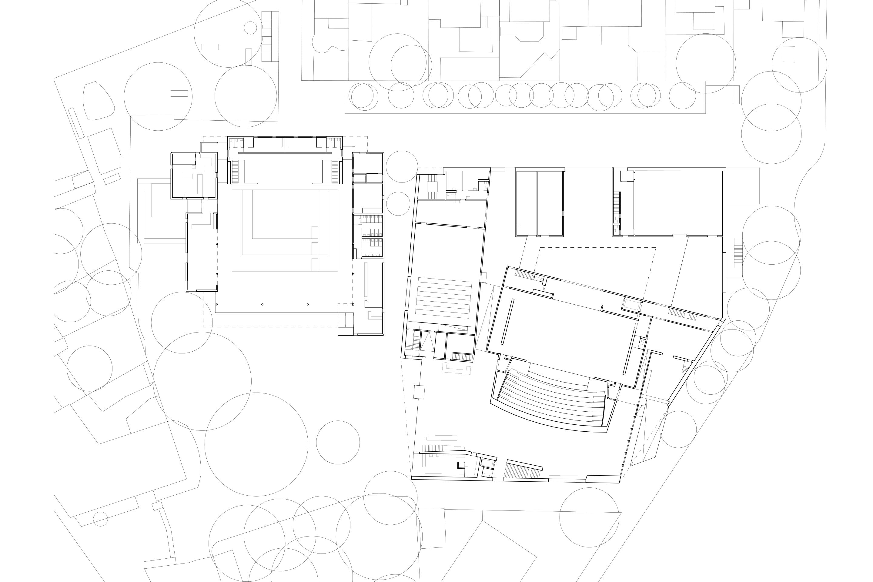 Plan de rez-de-chaussée de la salle des fêtes et du théâtre de Carouge.