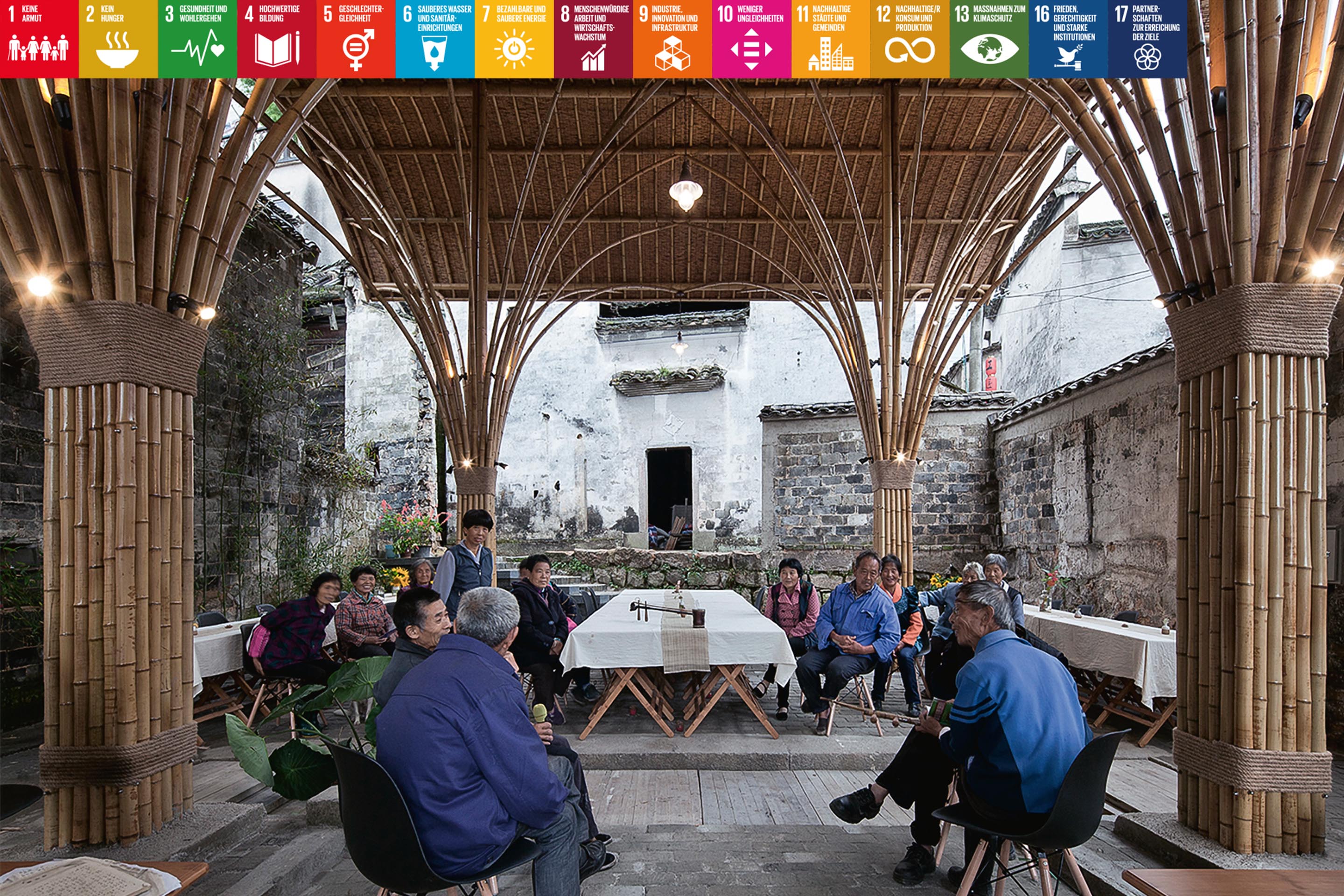 Gewinner des UIA Award 2030, offene Kategorie (Nachhaltigkeitsziele): Die Village Lounge von Shangcun (Provinz Anhui, China) ist ein Werk von SUP Atelier aus dem Jahr 2018.