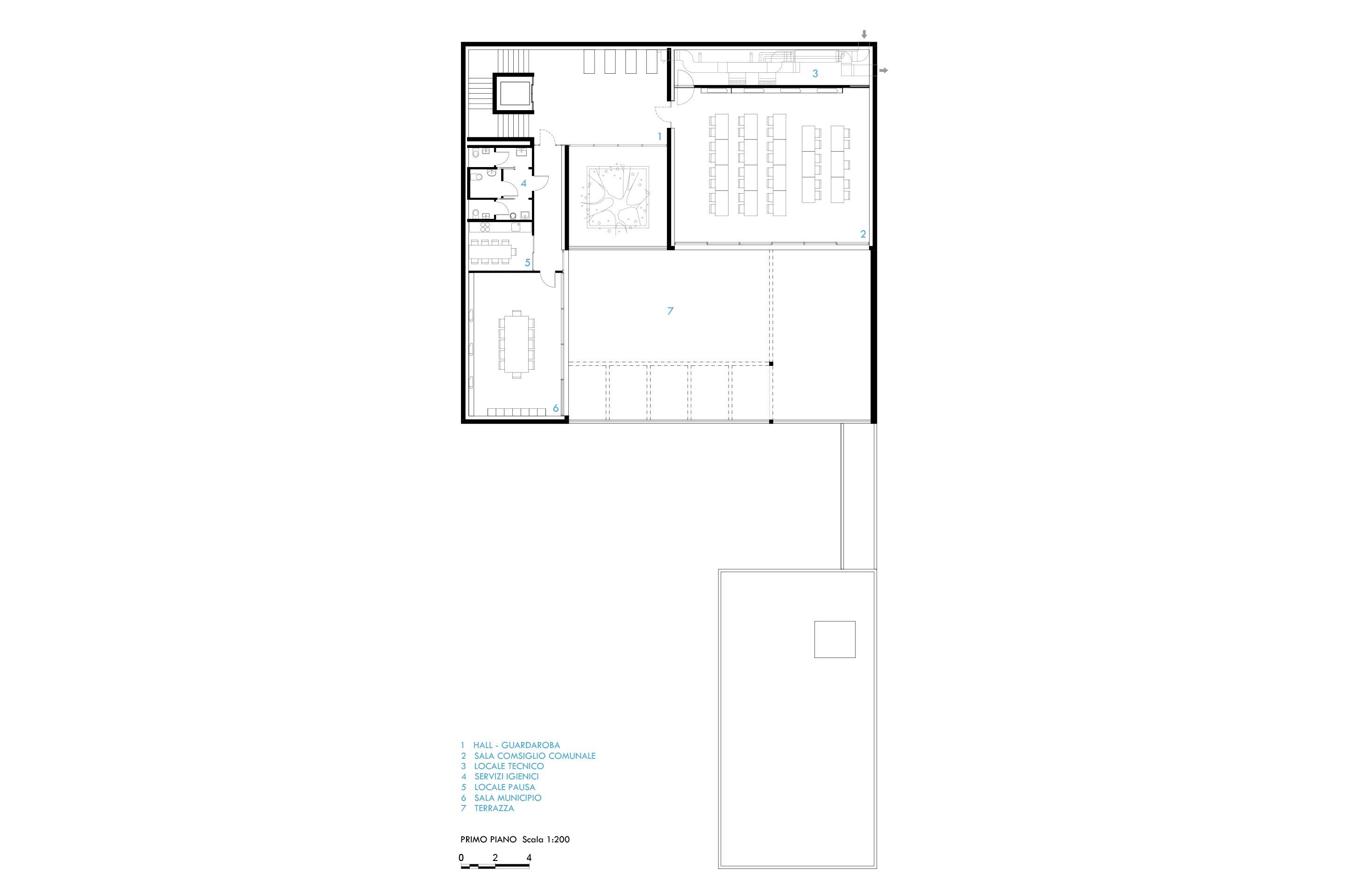 Pianta livello 1, loggia e sala consiliare.