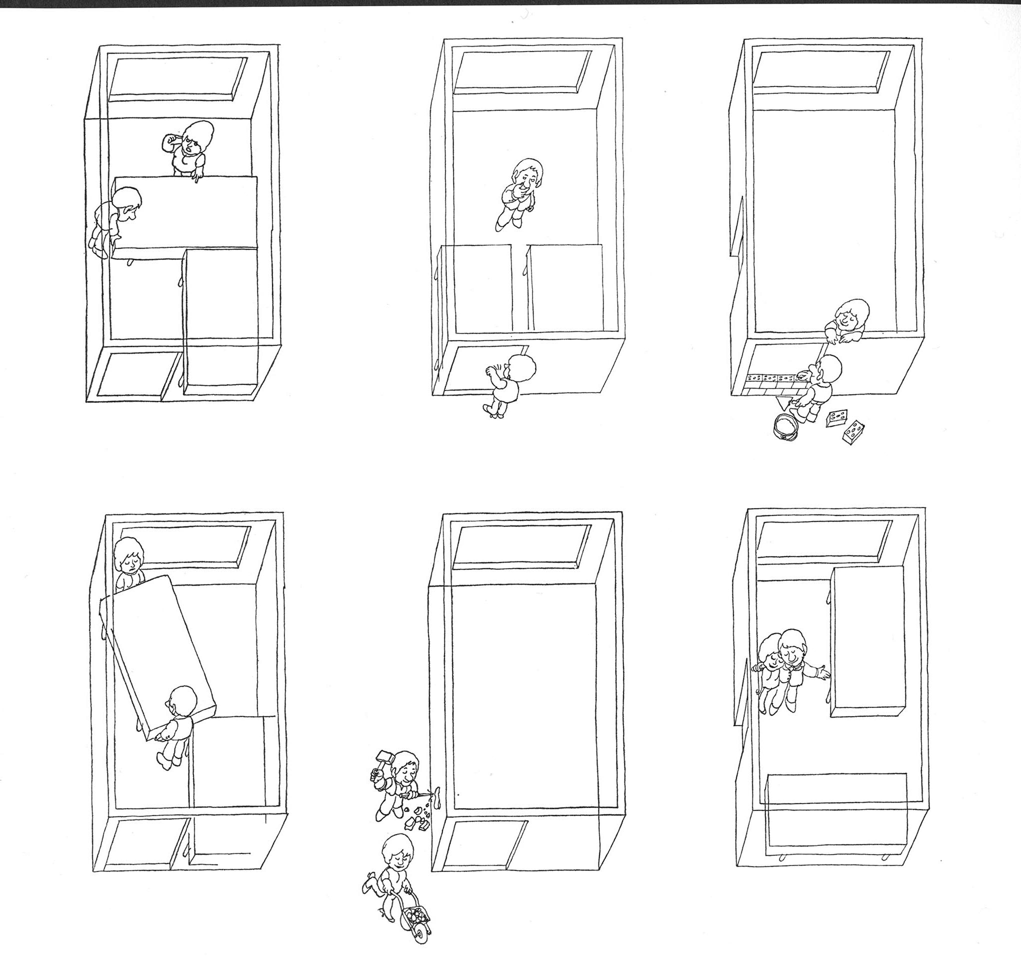 Fredy Sigg, disegni per l’allestimento della sezione svizzera alla XIV Triennale di Milano, 1968.