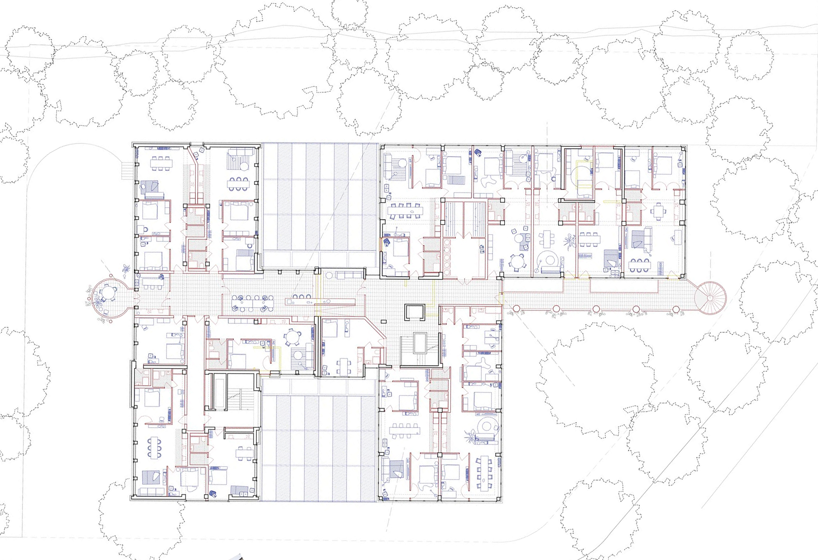 Wie ein leichtes Futter in einem kratzigen Mantel: «ménage à trois» legt eine «Halle für alle» zwischen die Grossbauten aus den 1960er-Jahren.