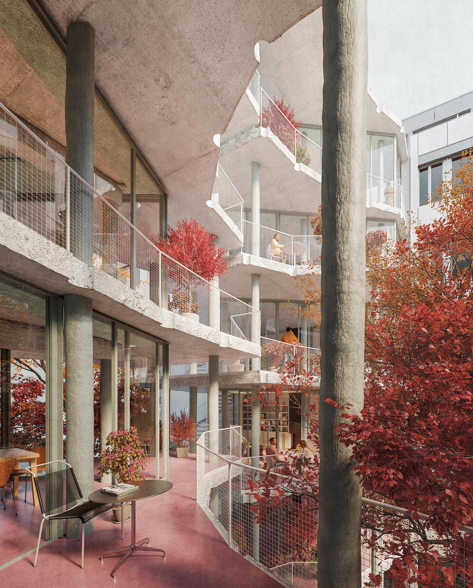 Durch Teilabbruch schafft das zweitrangierte Projekt «sticks and stones» vertikale Bezüge und eine gemeinsame Mitte für die beiden Häuser.