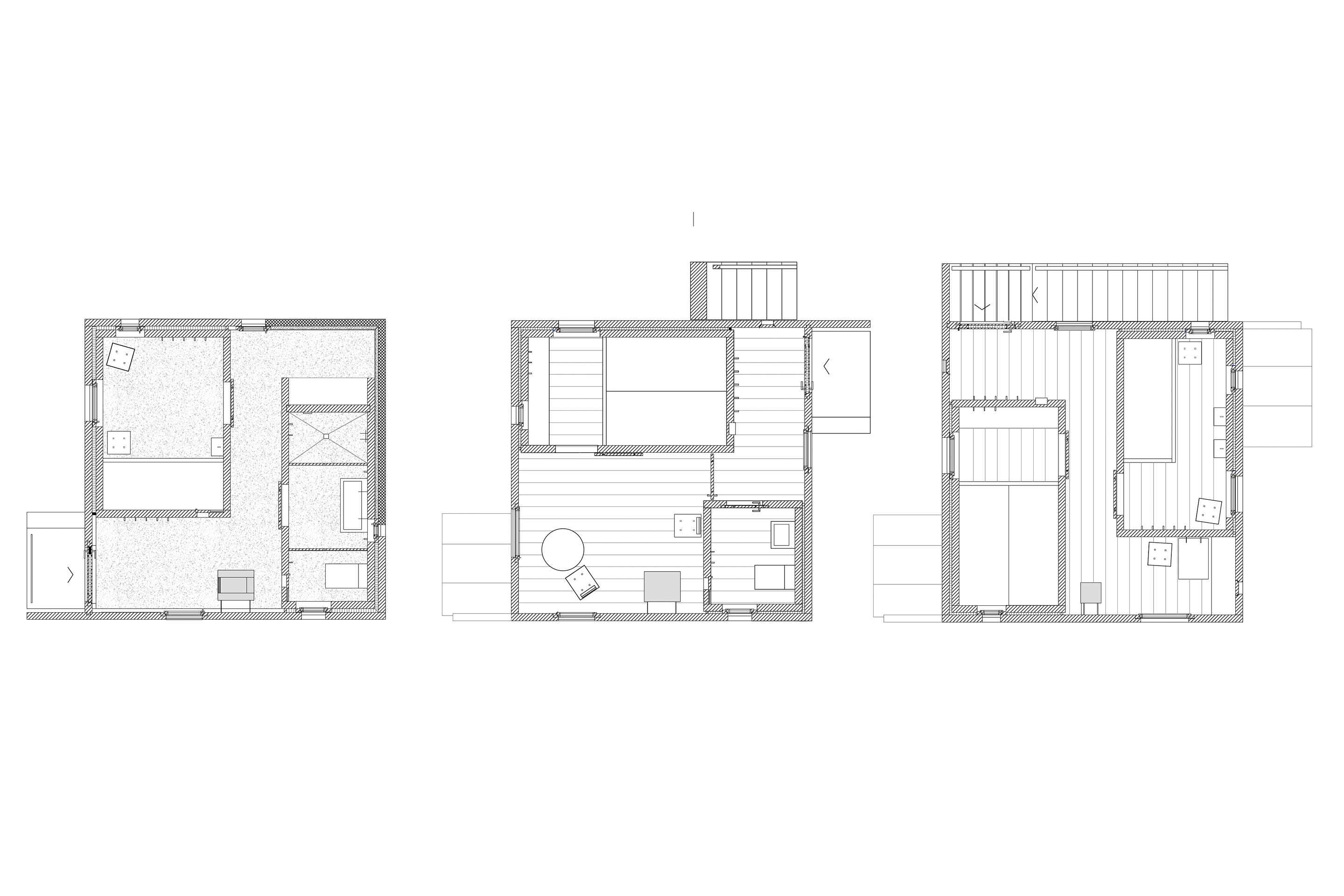 Grundrisse des Neubaus. Von links nach rechts: 1. bis 3. Obergeschoss