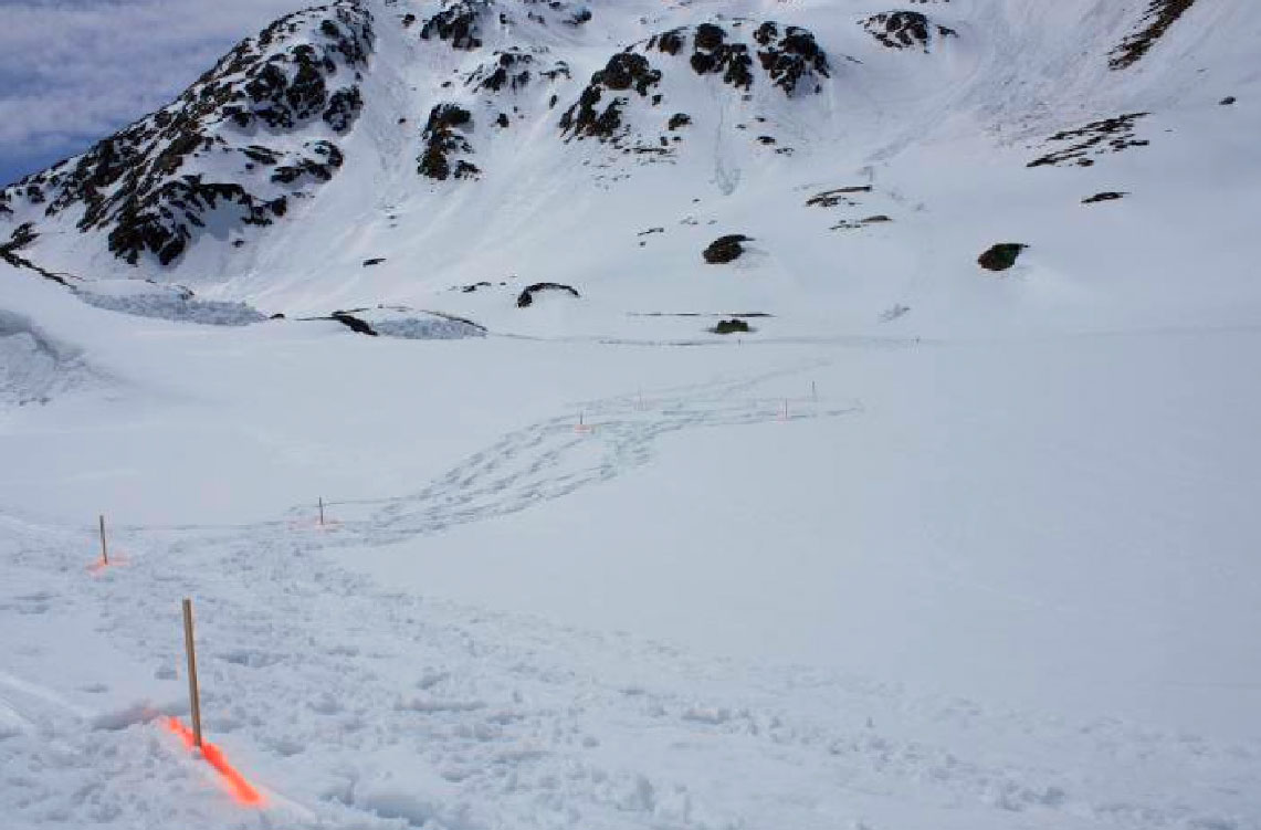 Fig.4: Piquetage printanier en vue de l’ouverture de la route