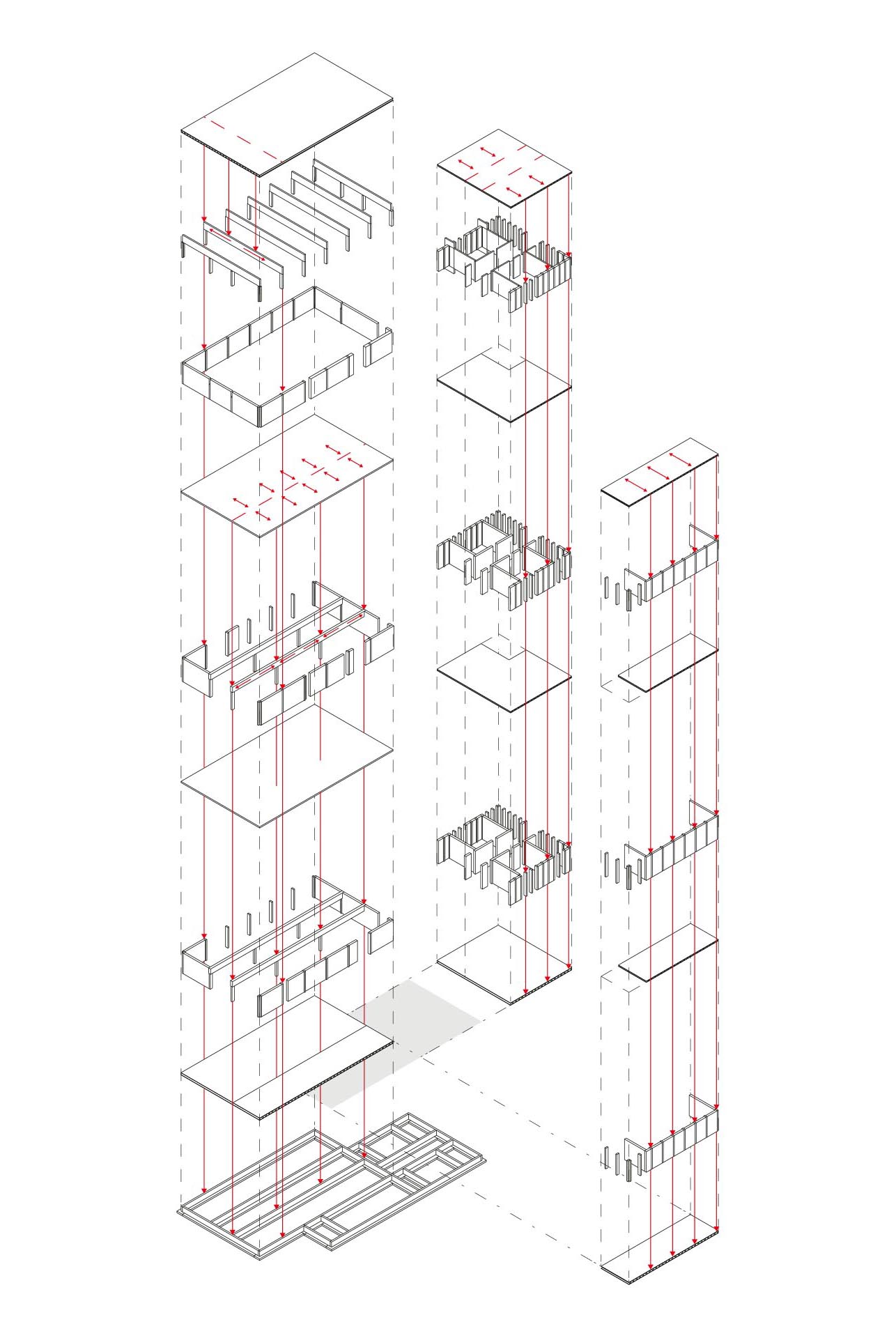 Esploso assonometrico del sistema costruttivo.
