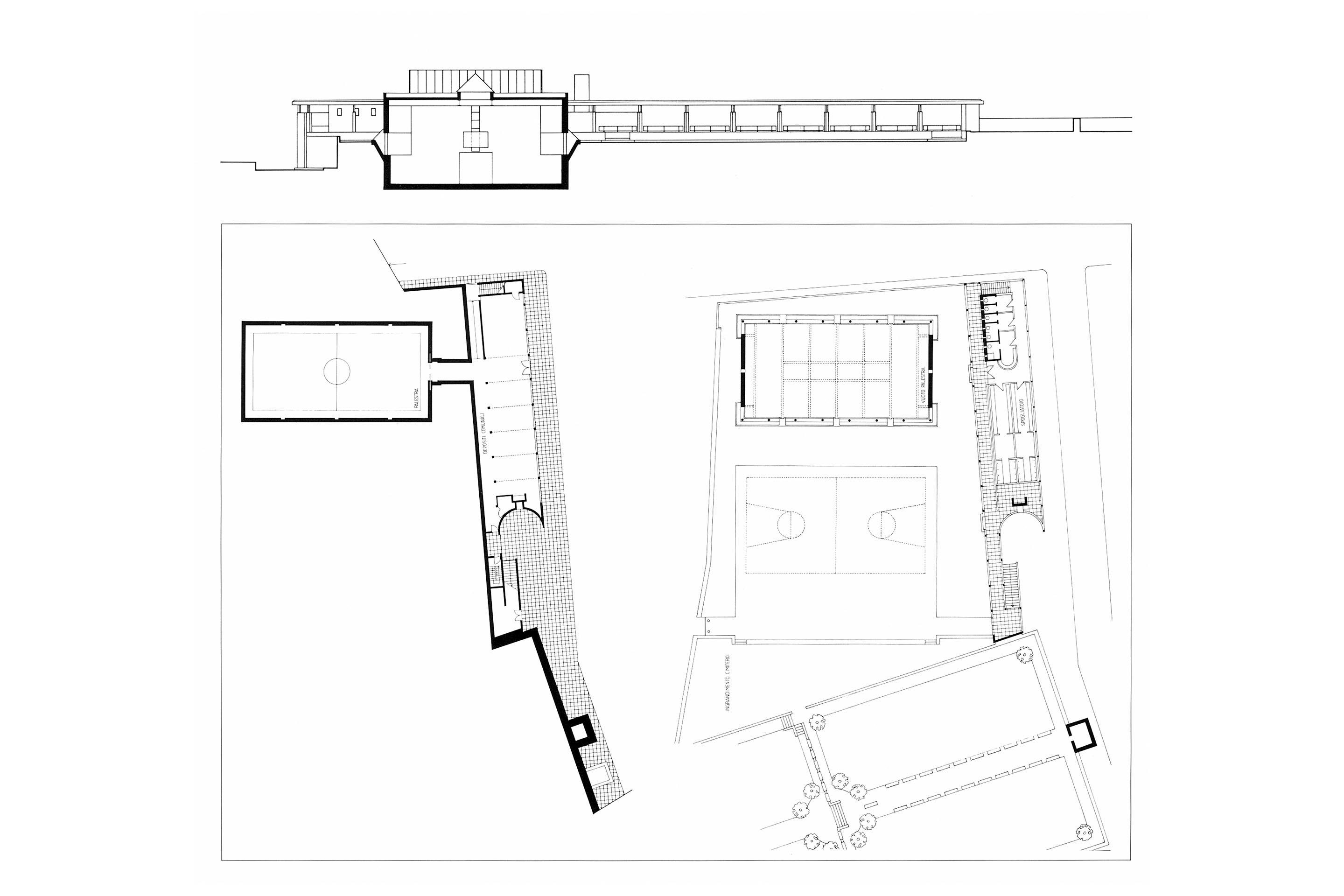 L. Snozzi, Palestra e depositi comunali, sezione, Monte Carasso, 1981-1984.