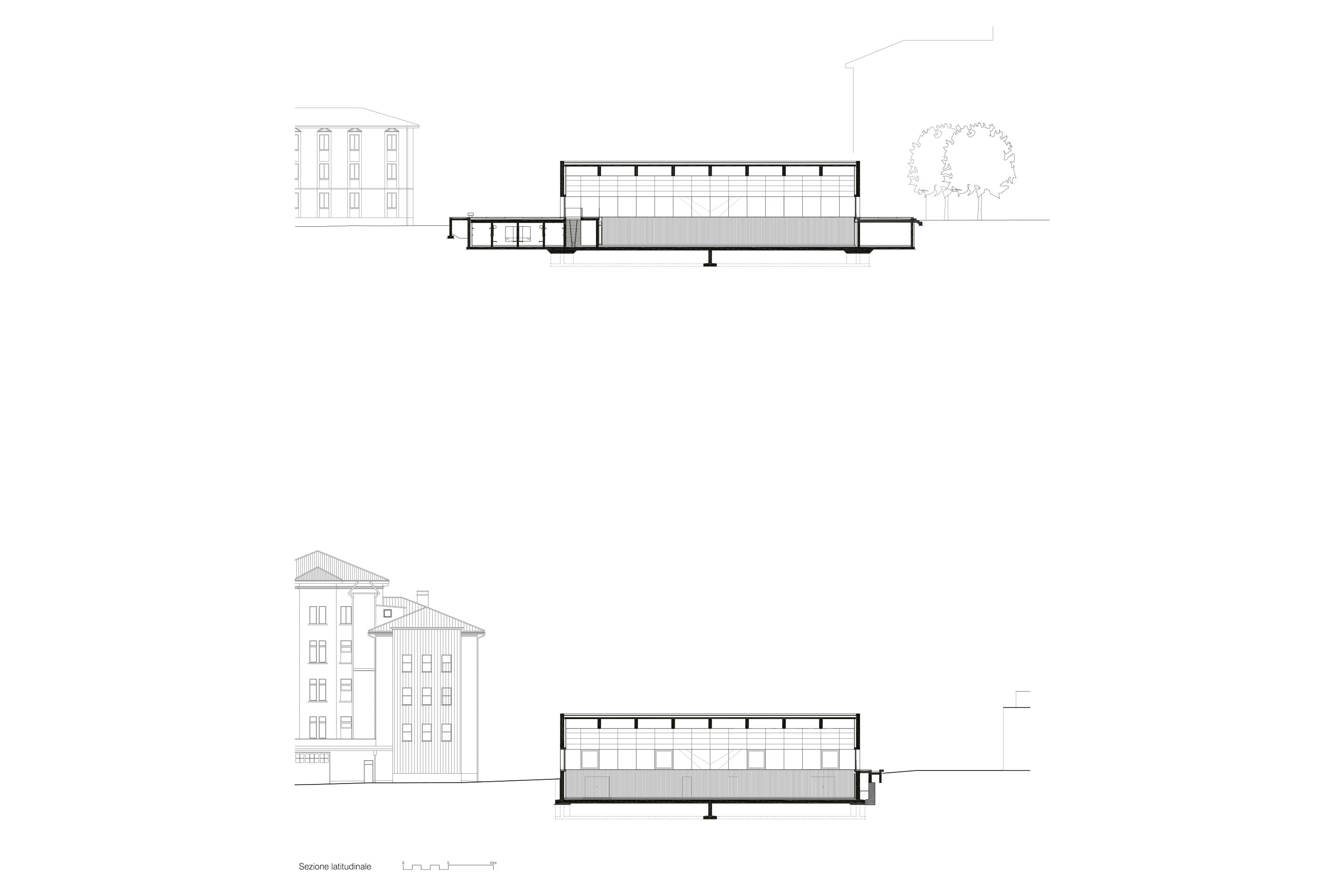 Baserga e Mozzetti Architetti, Palestra doppia, sezione, Chiasso, 2011.