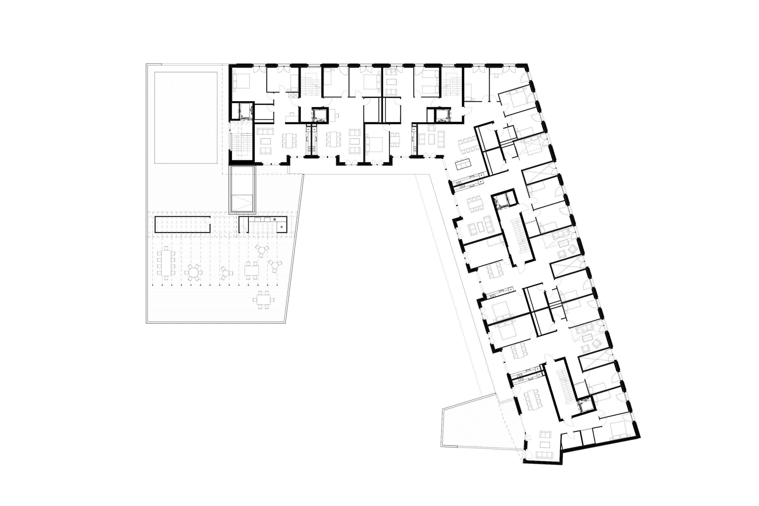 Niveau 5: logement et terrasse commune avec potager.