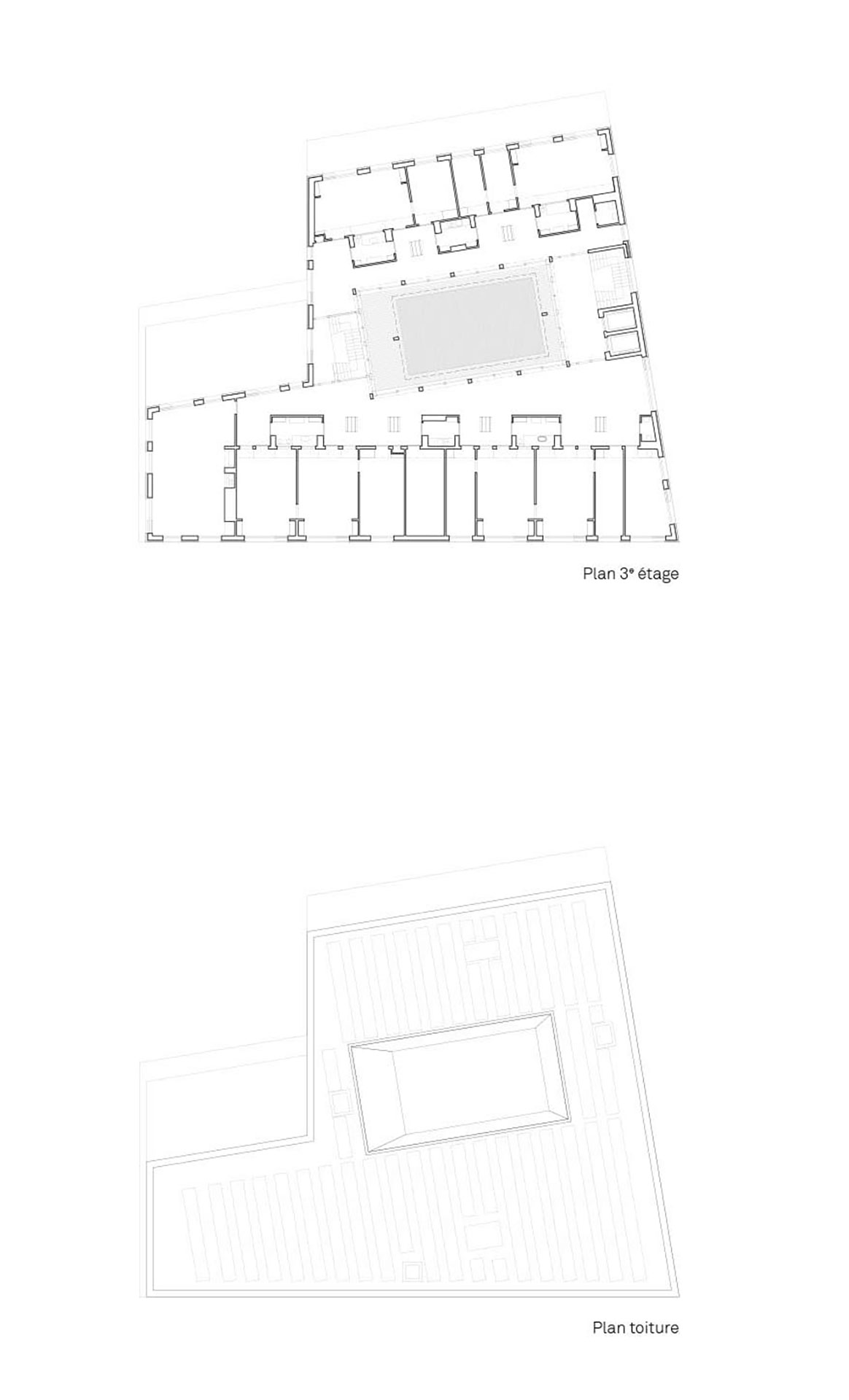Plan 3e étage, plan toiture.