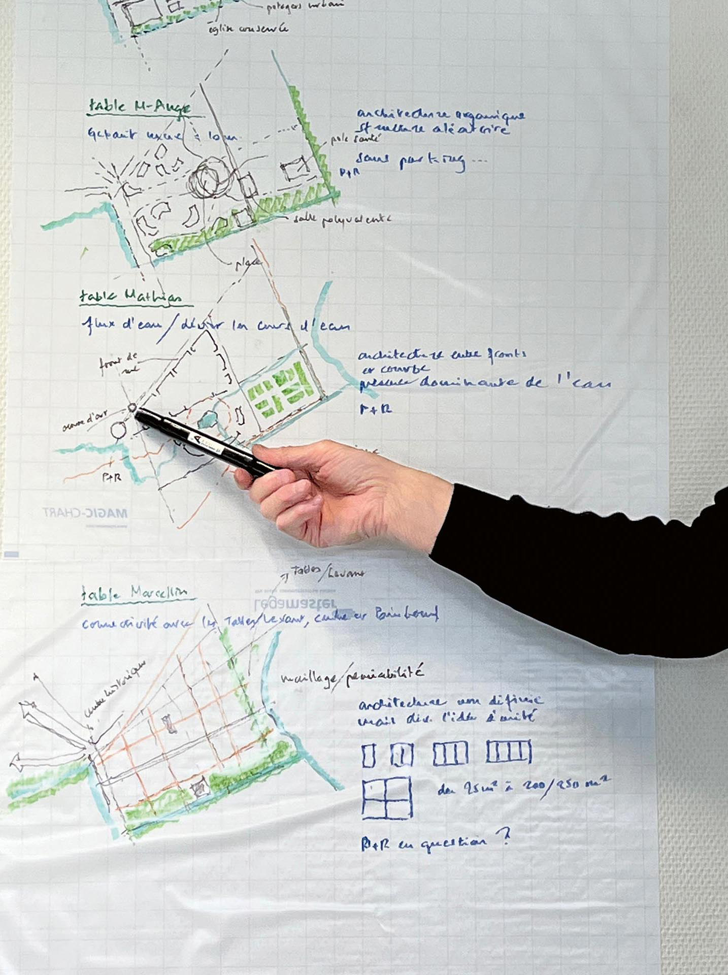 Le contre-projet élaboré en ateliers s’inscrit dans une réflexion territoriale élargie sur les paysages, les cours d’eau, mais aussi l’identité de Ferney-Voltaire, son histoire et sa culture. Il cherche des coutures avec le centre-ville, le grand paysage et les autres quartiers.