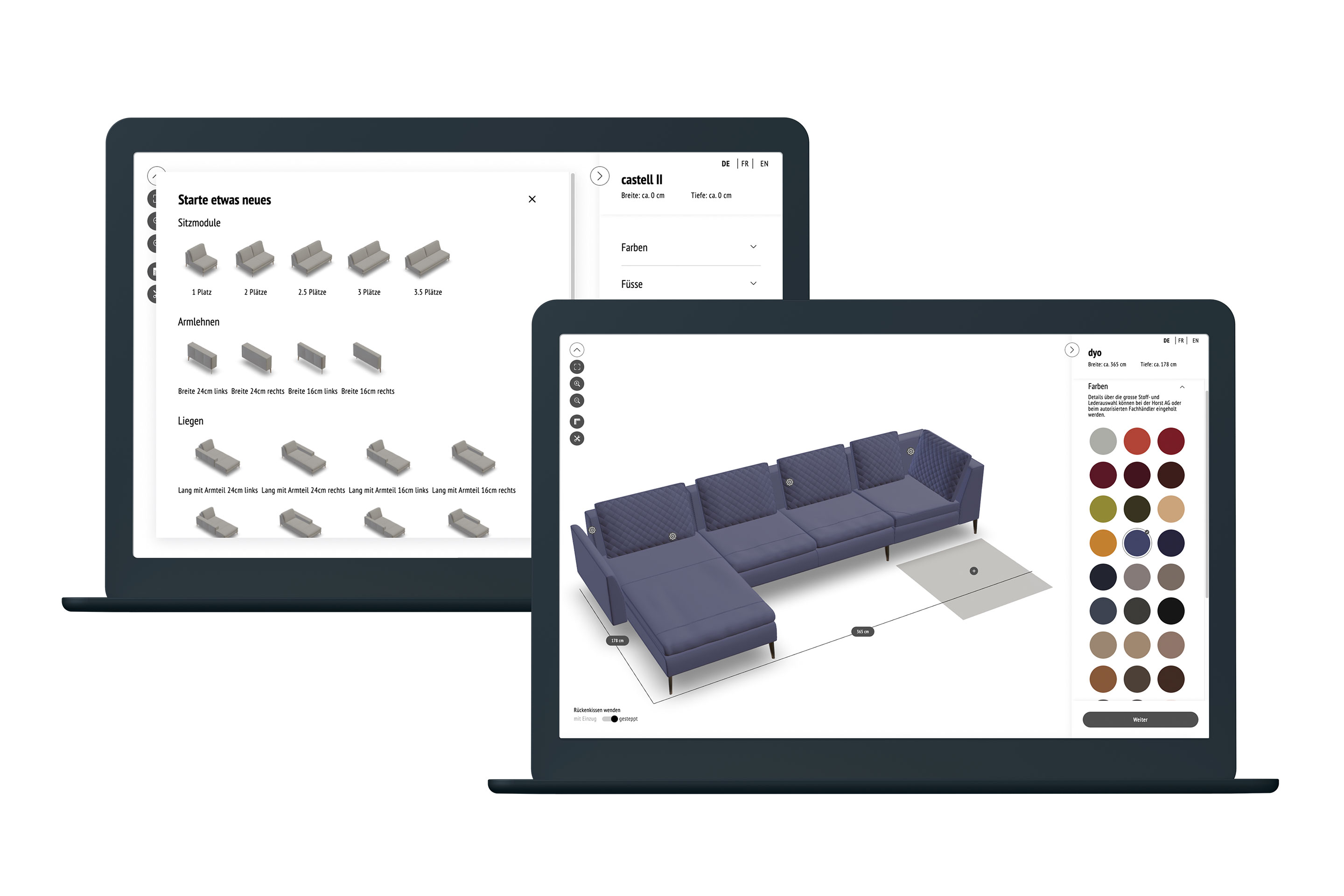 Mit dem 3-D-Sofakonfigurator eines Schweizer Möbelproduzenten können Kundinnen und Kunden ihr Traumsofa individuell zusammenstellen und online erleben.