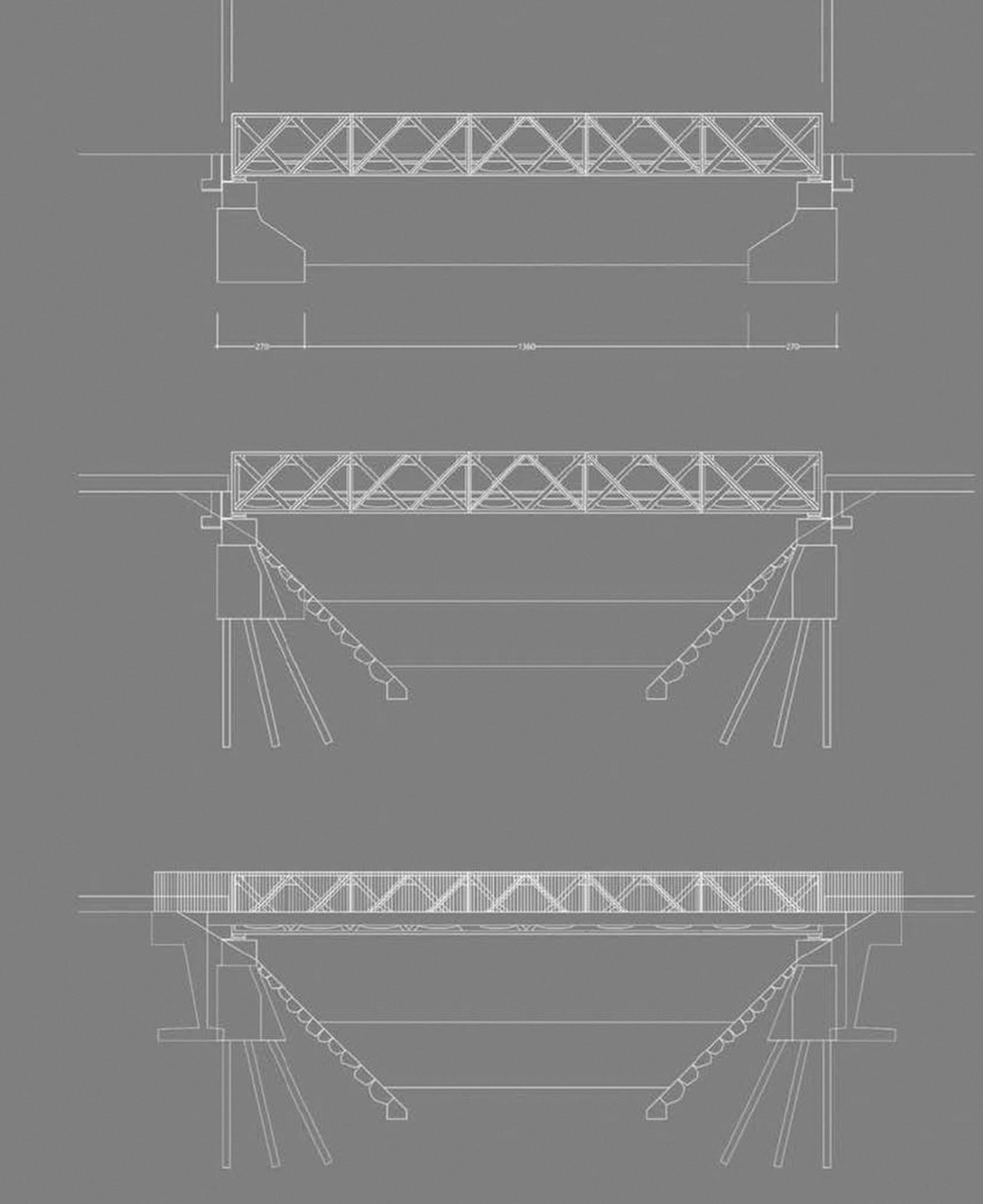 Sezioni del ponte e della nuova passerella di Certoux.