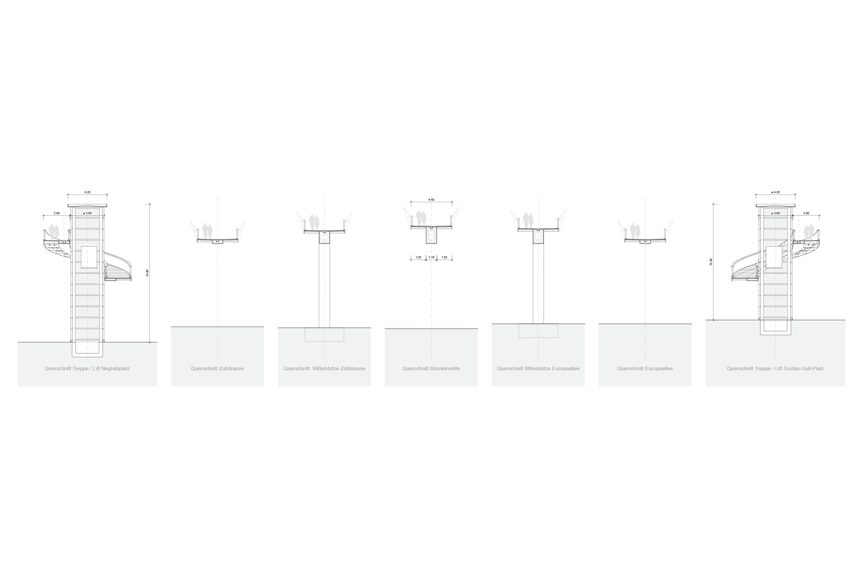 Sezioni lungo lo sviluppo longitudinale. L’altezza statica del cassone varia in relazione alle sollecitazio agenti.