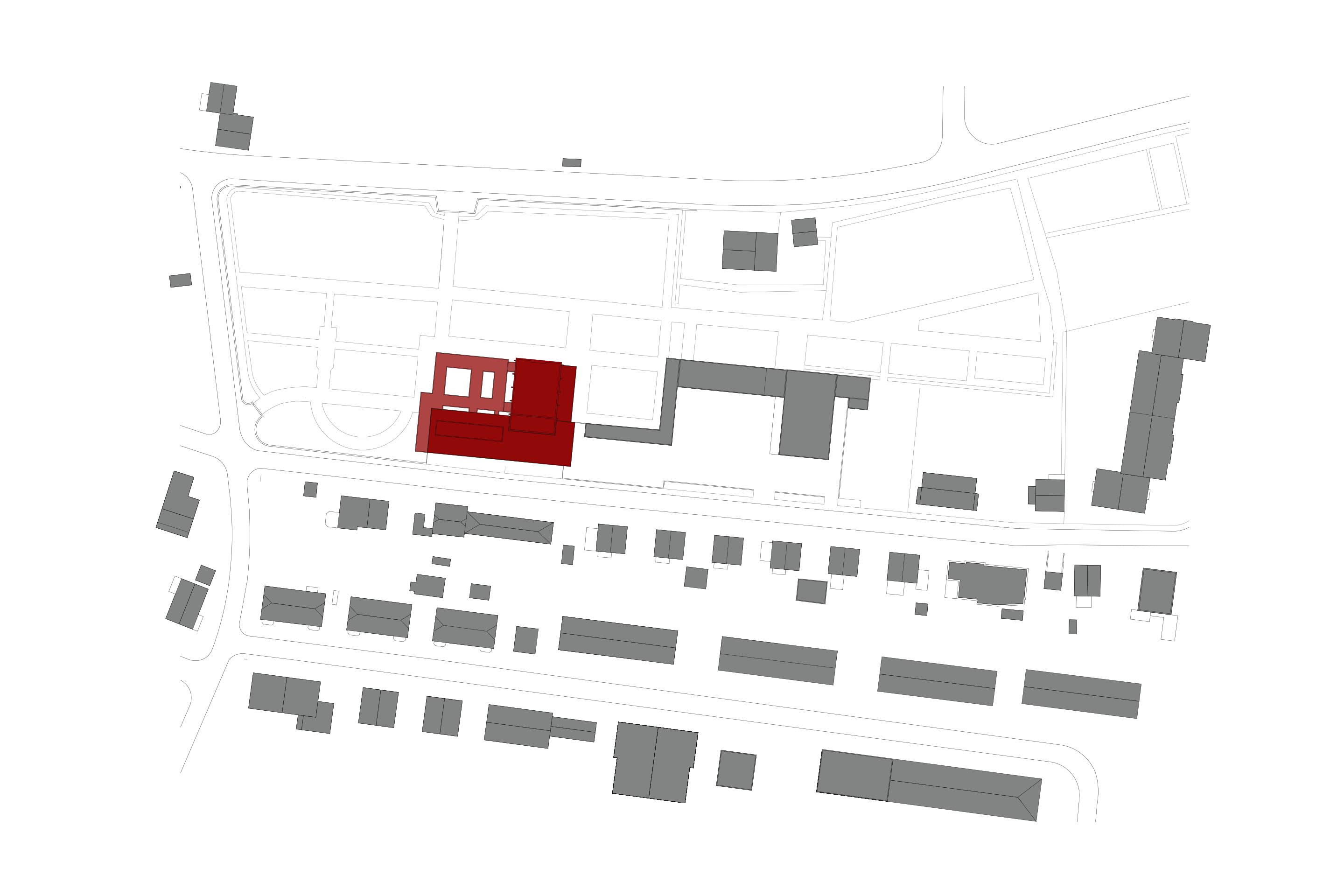 Das 1966 erbaute Friedhofsgebäude Birsfelden liegt erhöht  über dem dazugehörigen Friedhof.