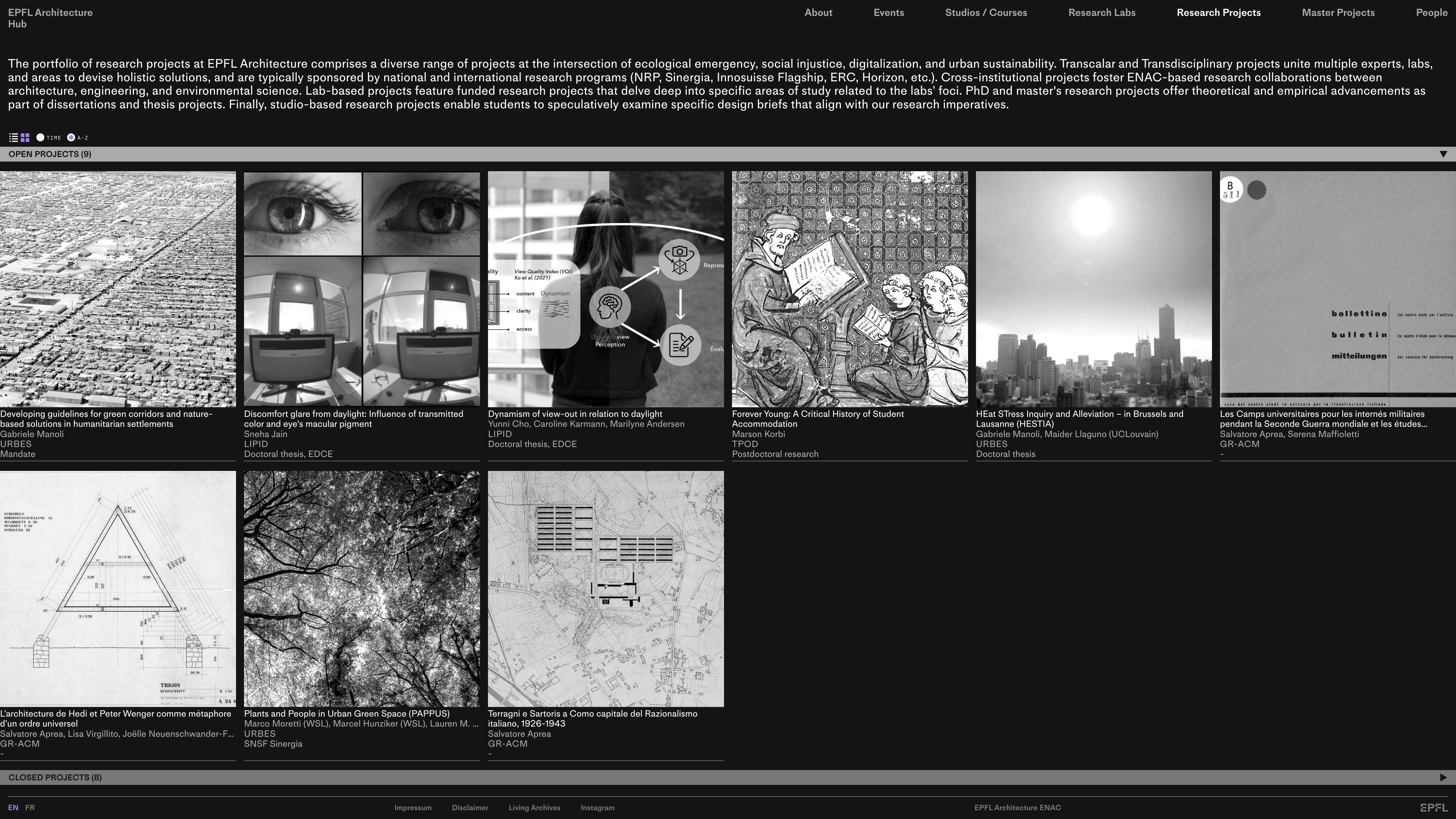 EPFL Architecture HUB - Projets de recherche