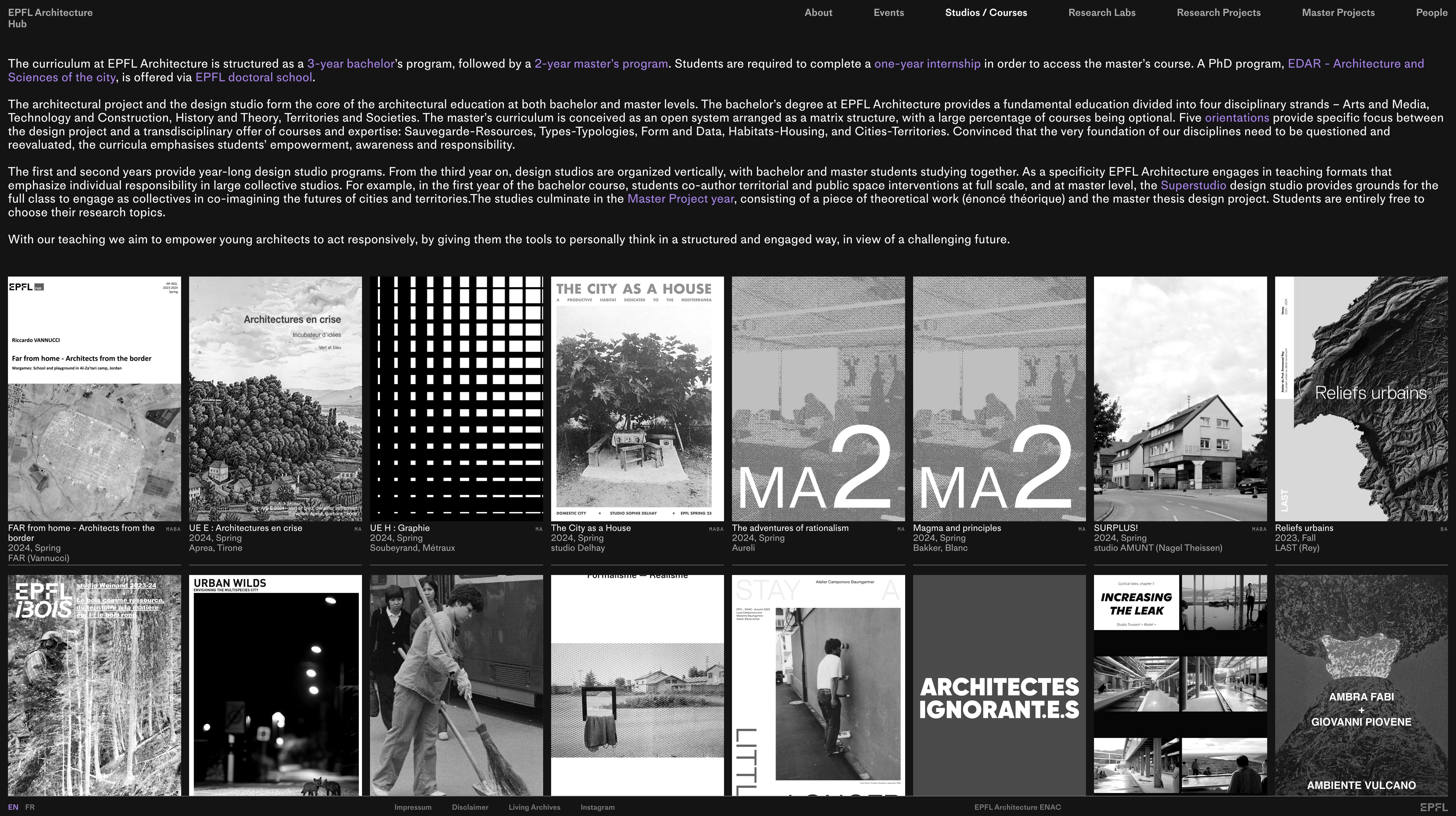 EPFL Architecture HUB - Studios/Cours