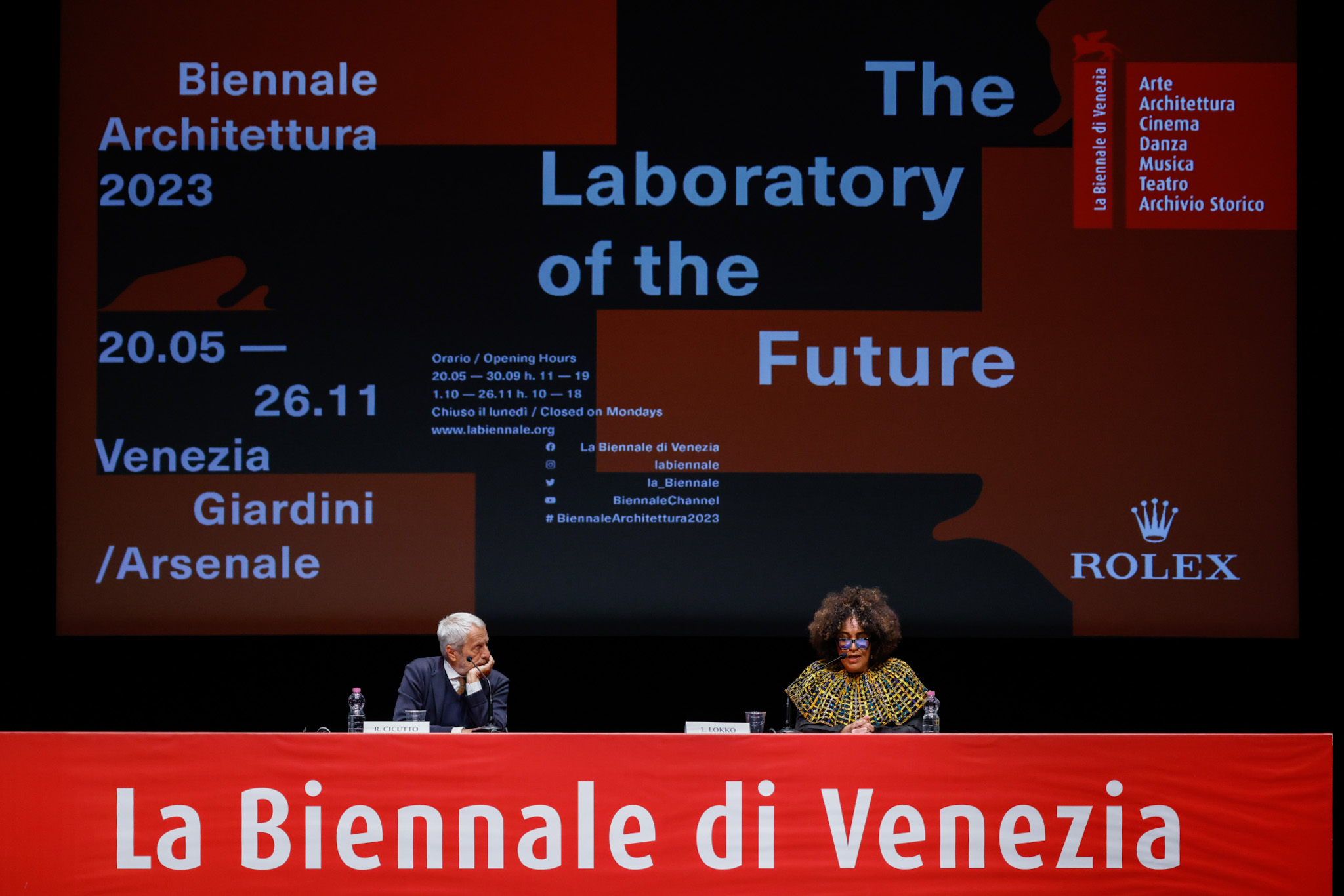 Conférence de presse d'ouverture du Président de la Biennale Roberto Cicutto et de la commissaire Lesley Lokko, 18e Exposition internationale d'architecture - La Biennale de Venise, The Laboratory of the Future