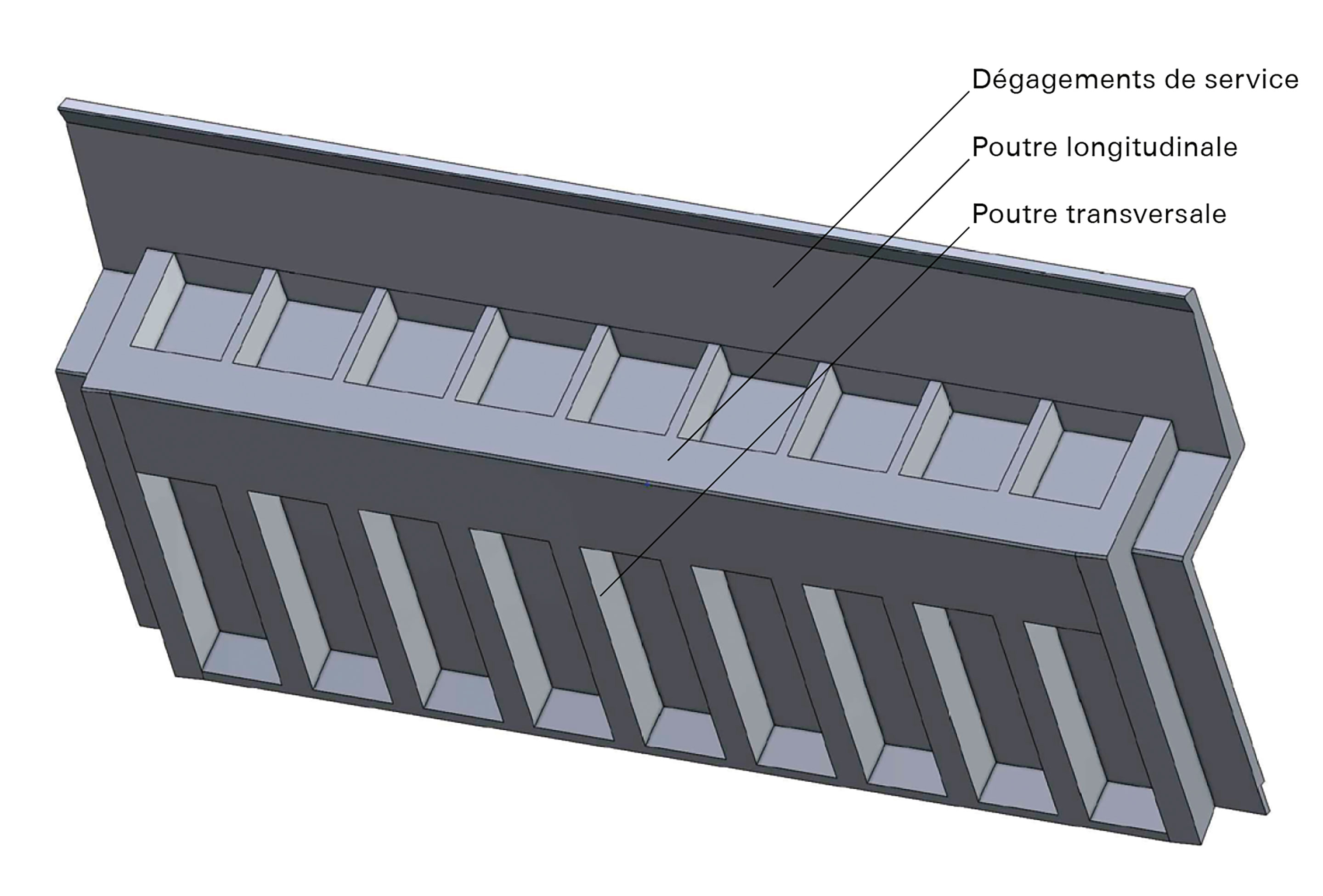 Modèle 3D d’un élément préfabriqué du nouveau tablier.