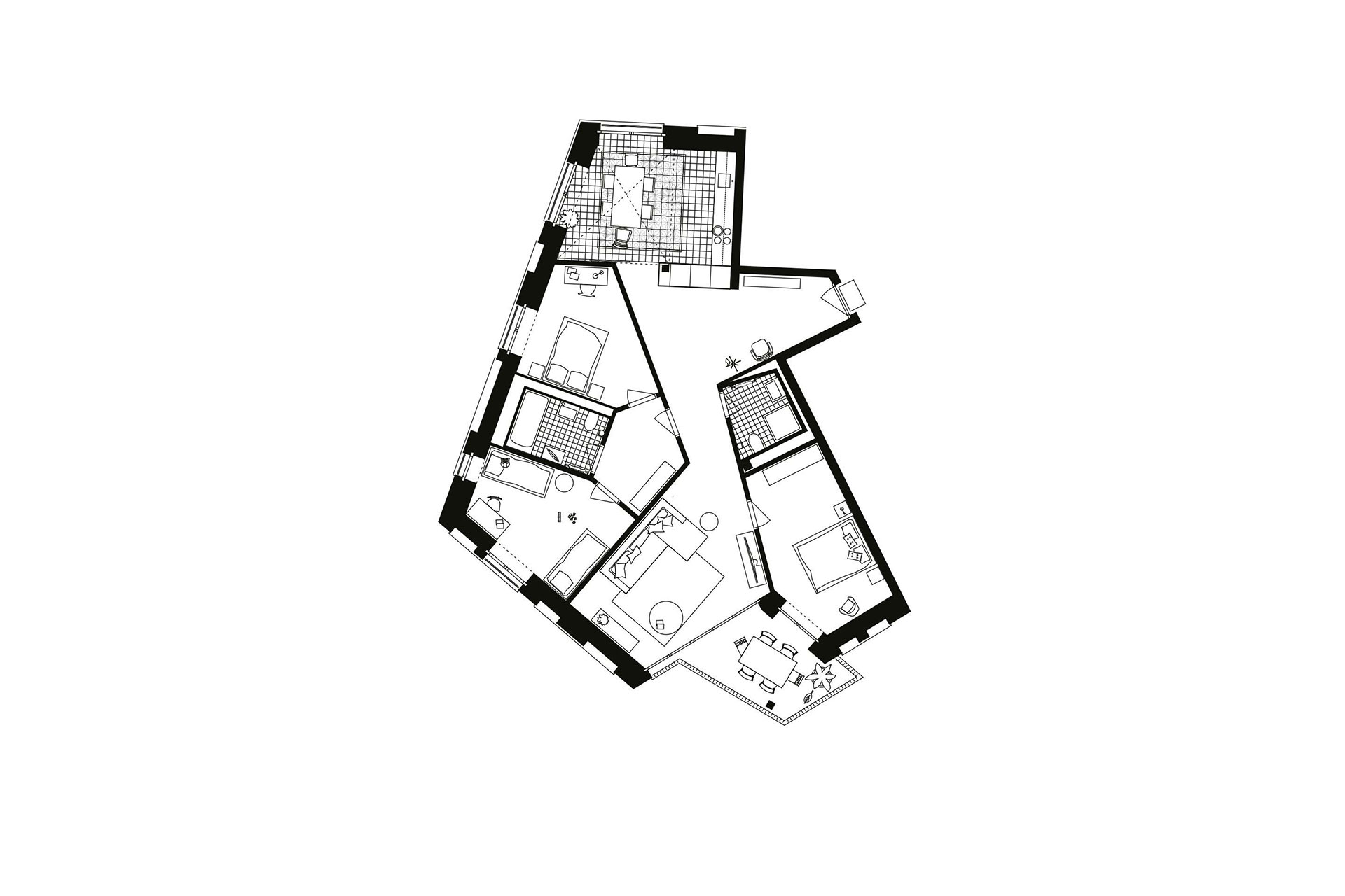 Duplex Architekten, Buchegg Estate, Zurigo (2011-2018). Pianta degli alloggi (Blocco B 4.5 locali).