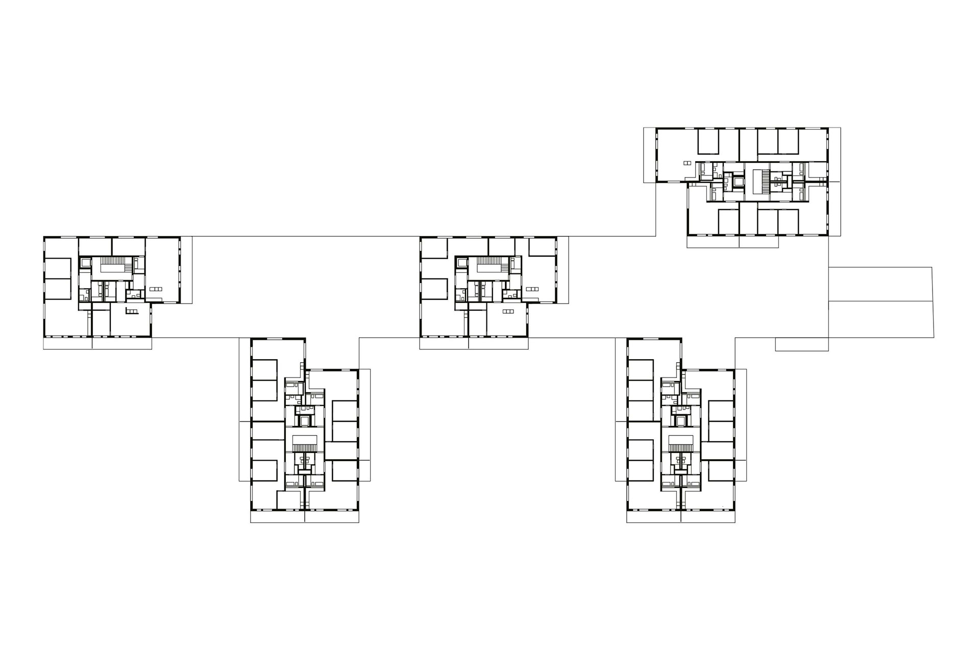 EM2N, Siedlung Hegianwandweg, Zurigo (2001-2003). Pianta piani tipo.