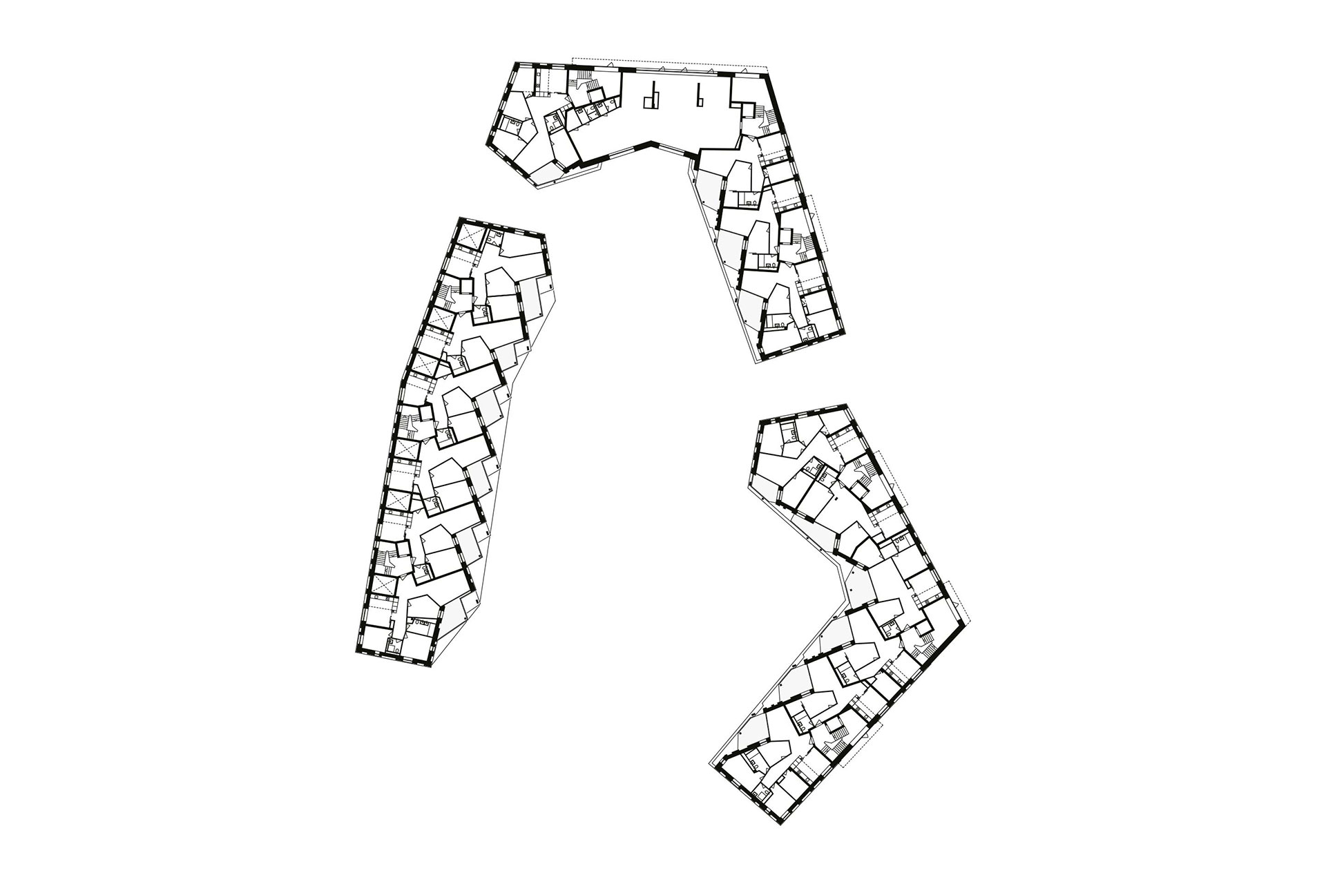 Duplex Architekten, Buchegg Estate, Zurigo (2011-2018). Pianta piano primo (Haus A, B, C).