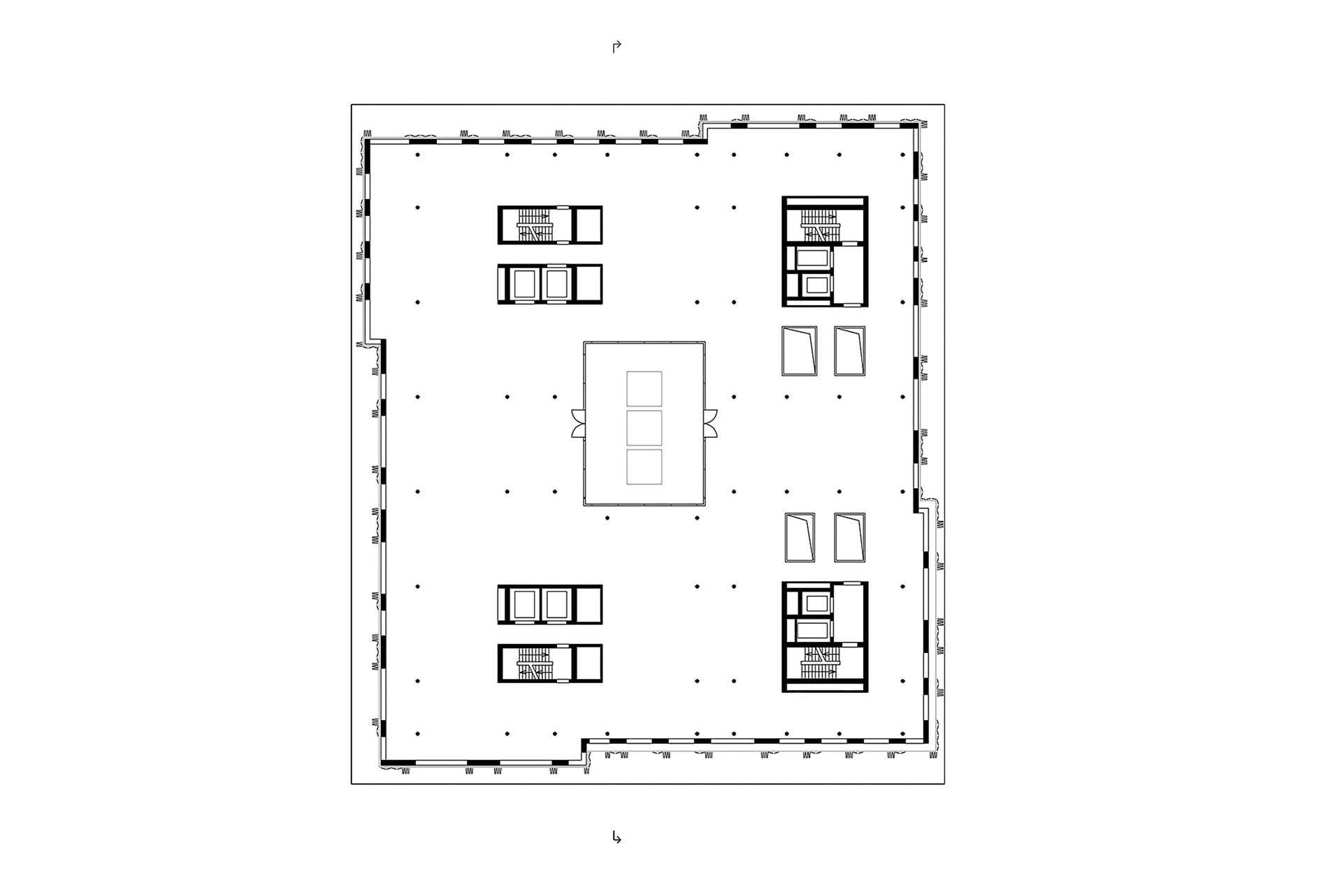 Herzog &amp; de Meuron, Meret Oppenheim Tower, Basilea (2015-2018). Pianta del piano secondo.