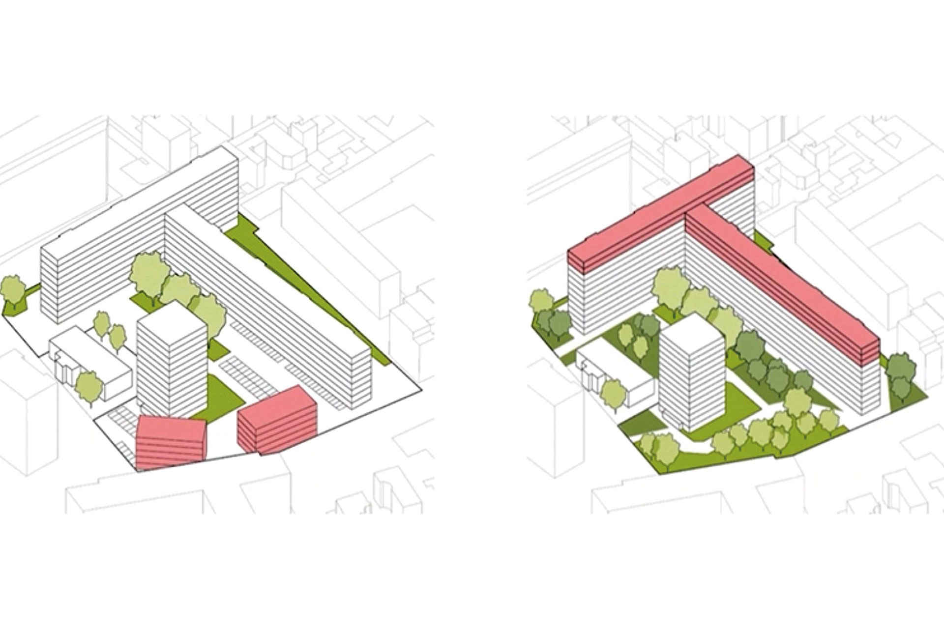 La dérogation aux gabarits existait déjà dans l’ancien plan local d’urbanisme parisien (PLU) (à gauche), avec des conditions à visée environnementale, mais elle était difficilement applicable. Dans le nouveau PLU «bioclimatique» 2024 (à droite), le droit supplémentaire est lié à la désimperméabilisation des cours, une mesure intéressante et qui semble plus faisable.