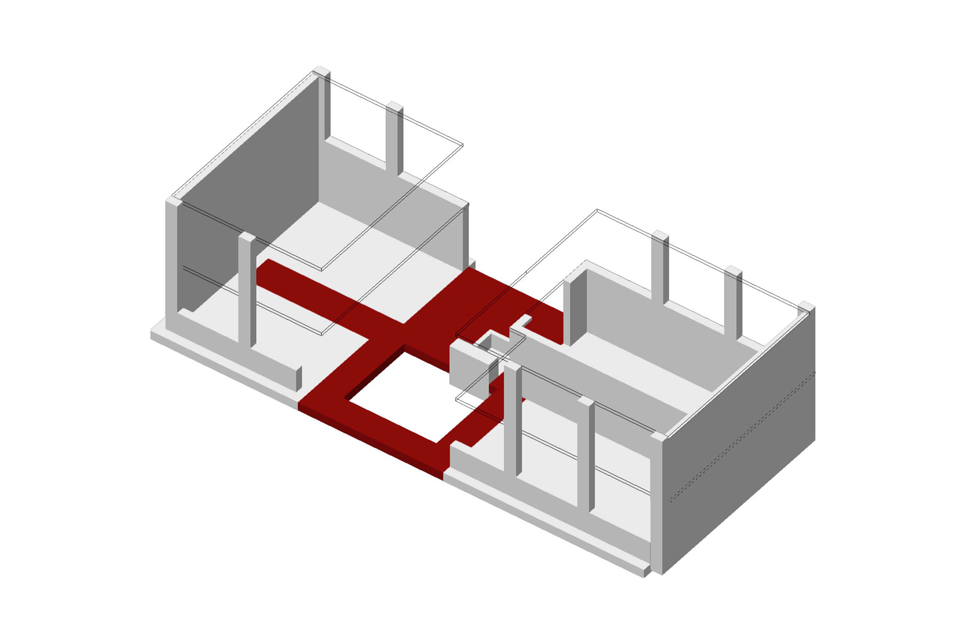 Phases de chantier: création du noyau et de murs porteurs antisismiques.