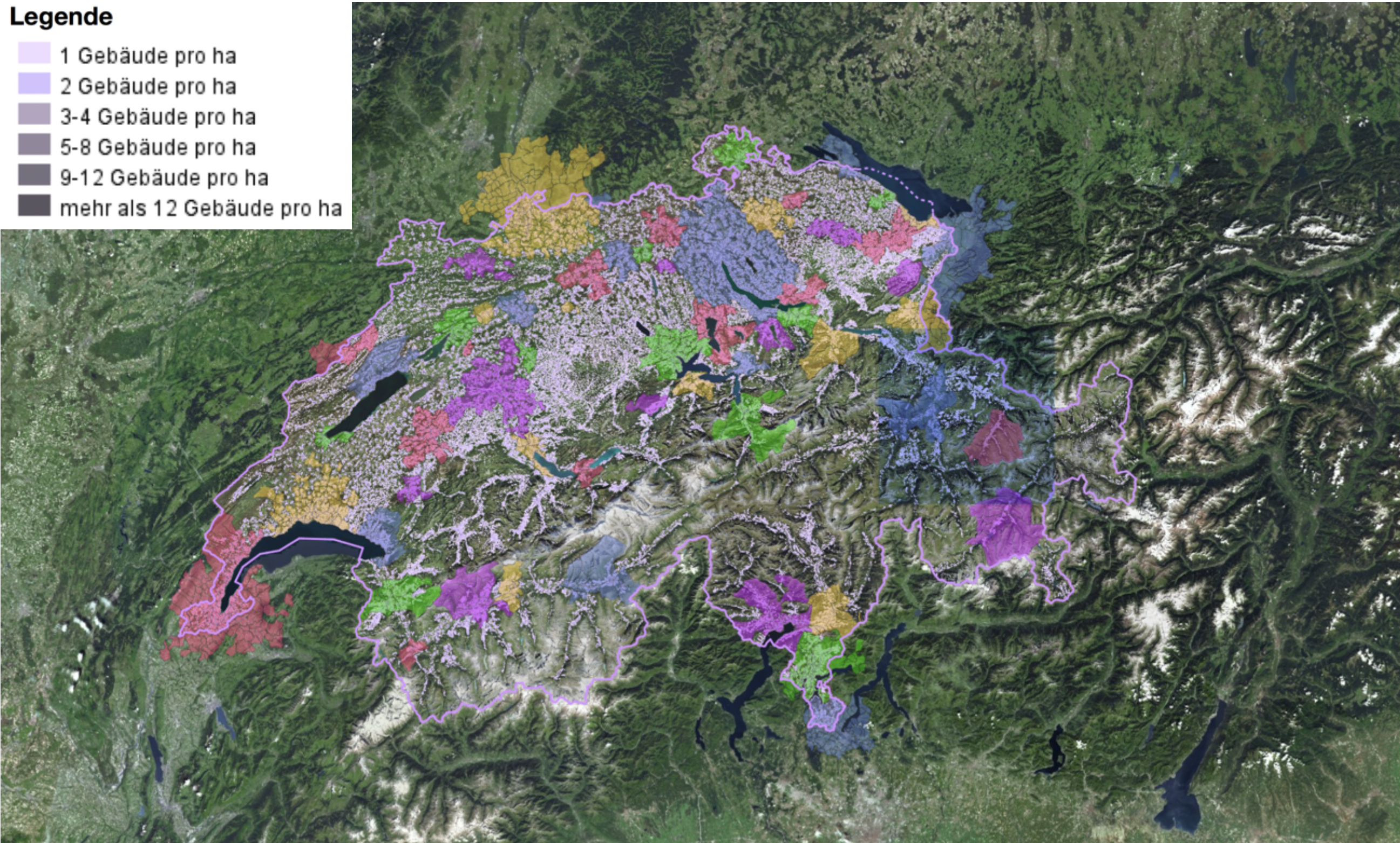 Topographie- und Siedlungskarte der Schweiz mit beitragsberechtigten Städten und Agglomerationen