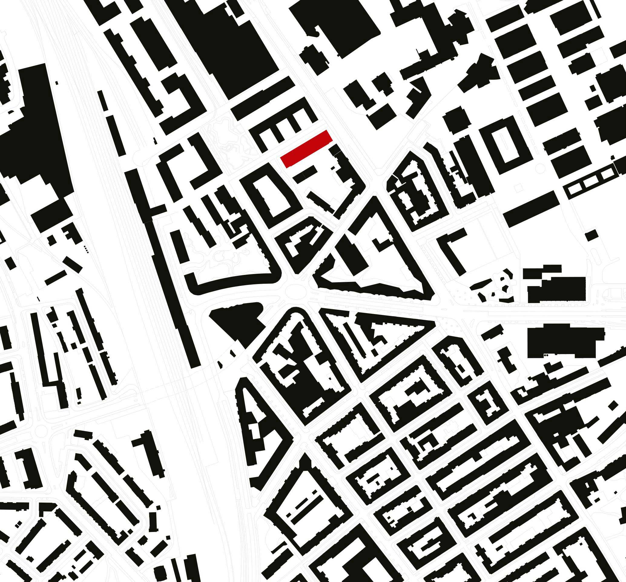 Der lange Riegel vermittelt zwischen der Blockrandbebauung aus der Gründerzeit und der neuen Bebauung auf Baufeld 5. Situationsplan.
